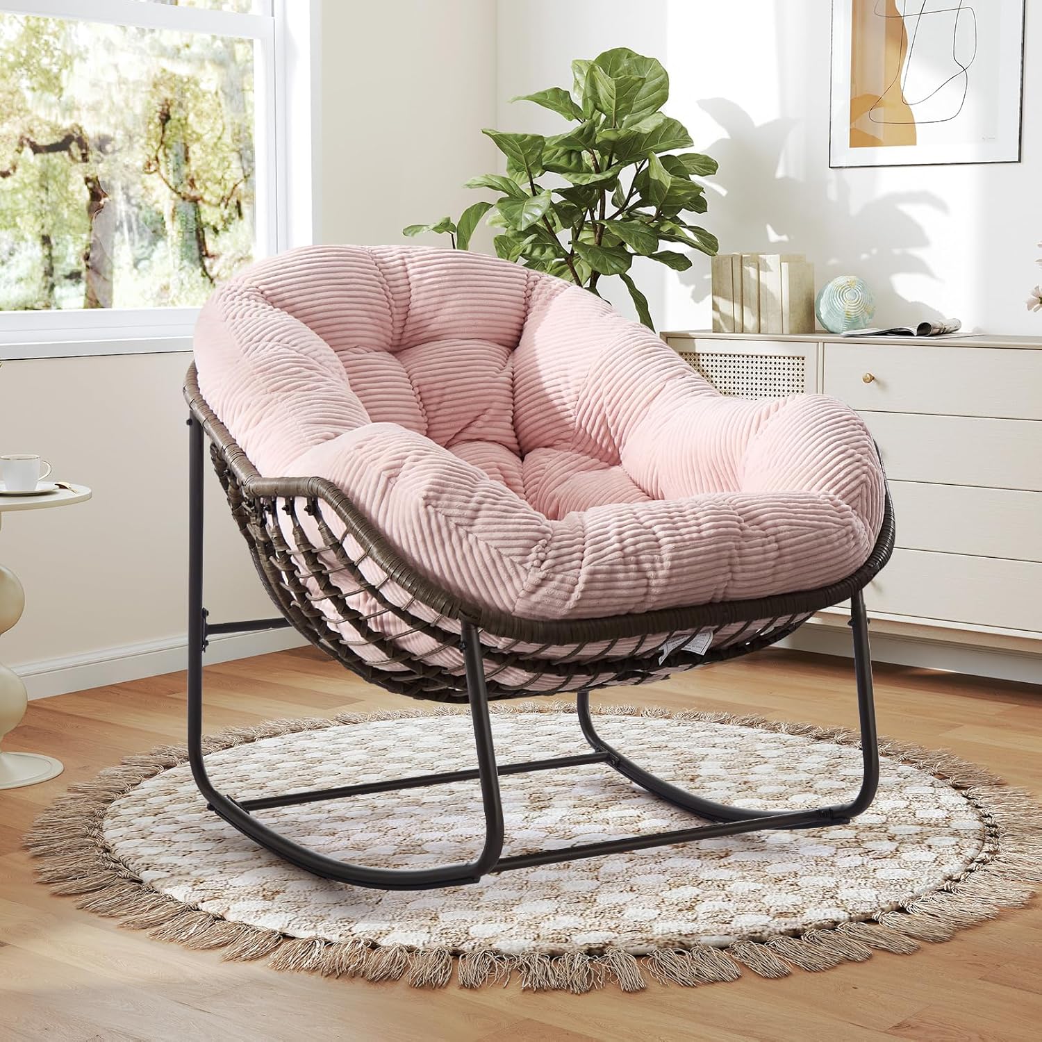 Oversized Outdoor Egg Rocking Chair with Thick Cushion – Comfortable Patio & Indoor Lounge Seating Clearance Sale