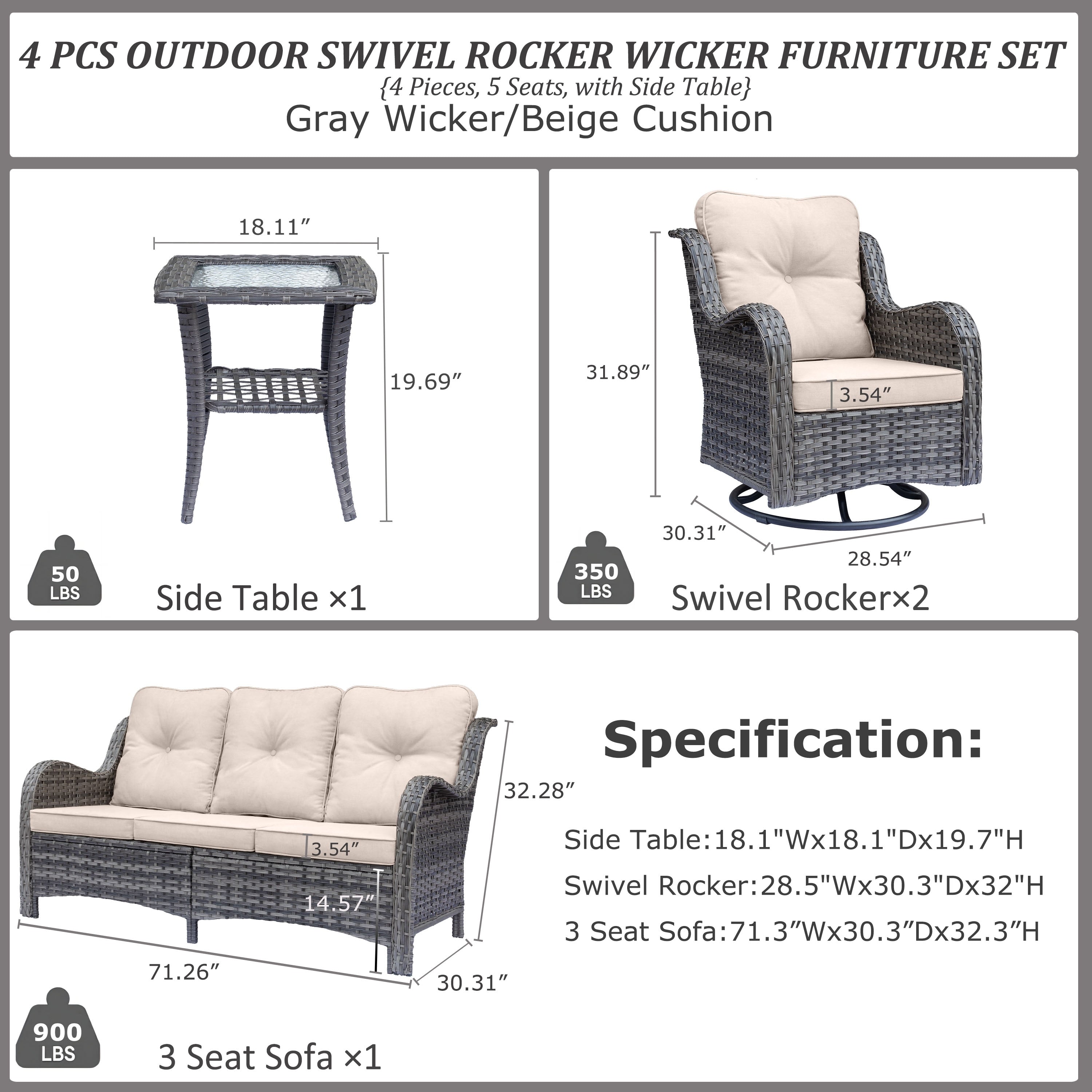 Outdoor Patio Furniture Set-Wicker Patio Conversation Swivel Chair Set