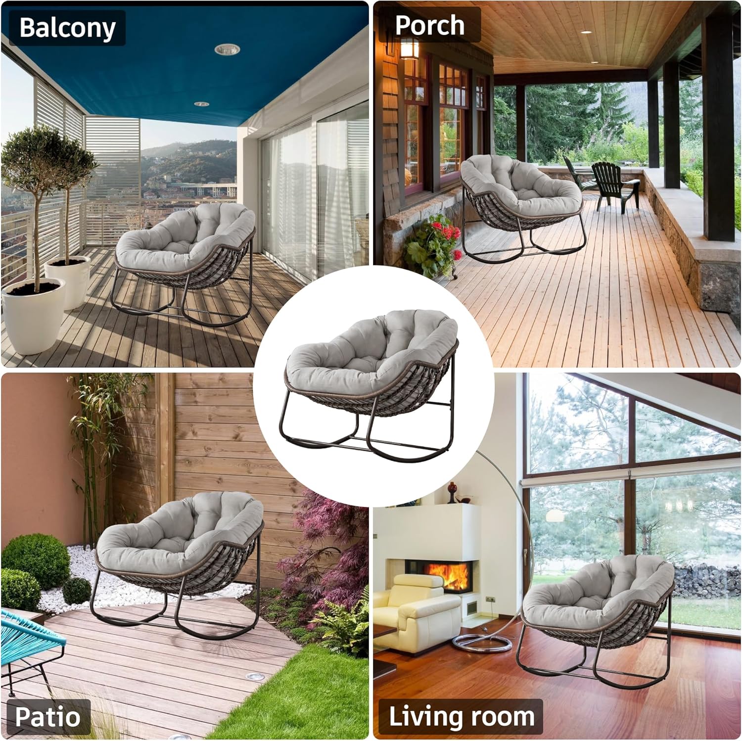 Oversized Outdoor Egg Rocking Chair with Thick Cushion – Comfortable Patio & Indoor Lounge Seating Clearance Sale