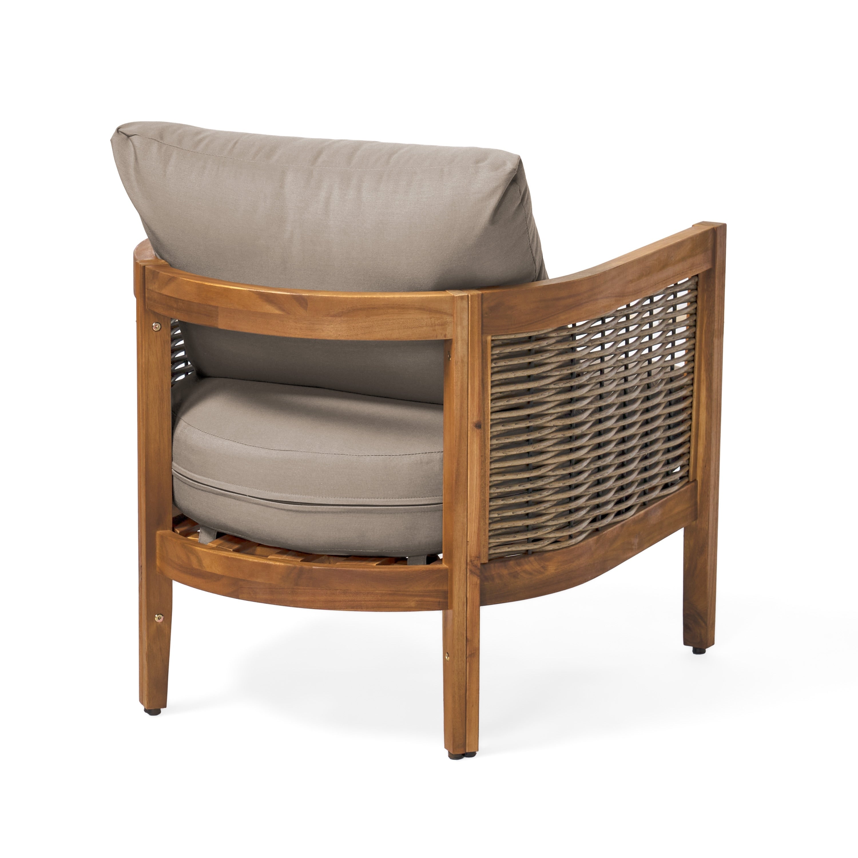Burchett Outdoor Acacia Wood and Wicker 4 Seater Chat Set with Optional Sunbrella Cushions by Christopher Knight Home