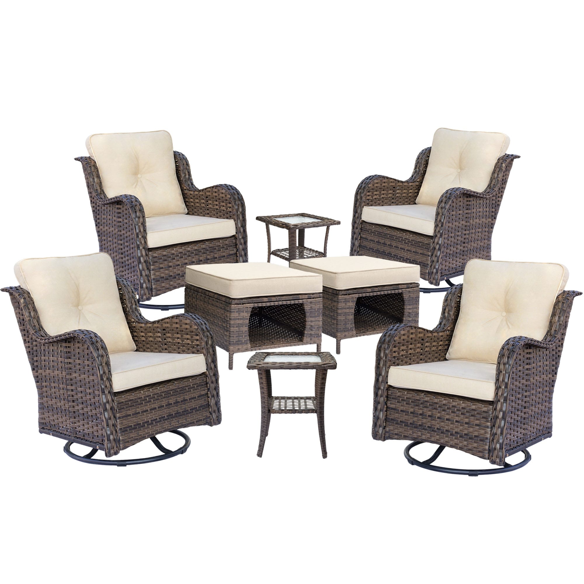 Outdoor Patio Furniture Set-Wicker Patio Conversation Swivel Chair Set