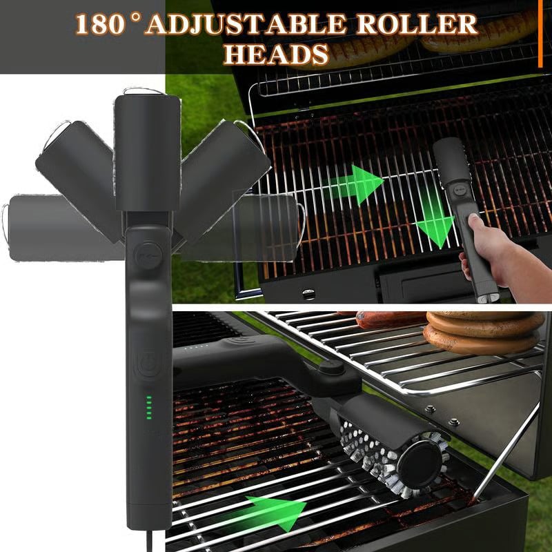 (Free shipping) 🔥Electric grill brush, cordless and rechargeable, stainless steel brush, two cleaning brushes, adjustable angle