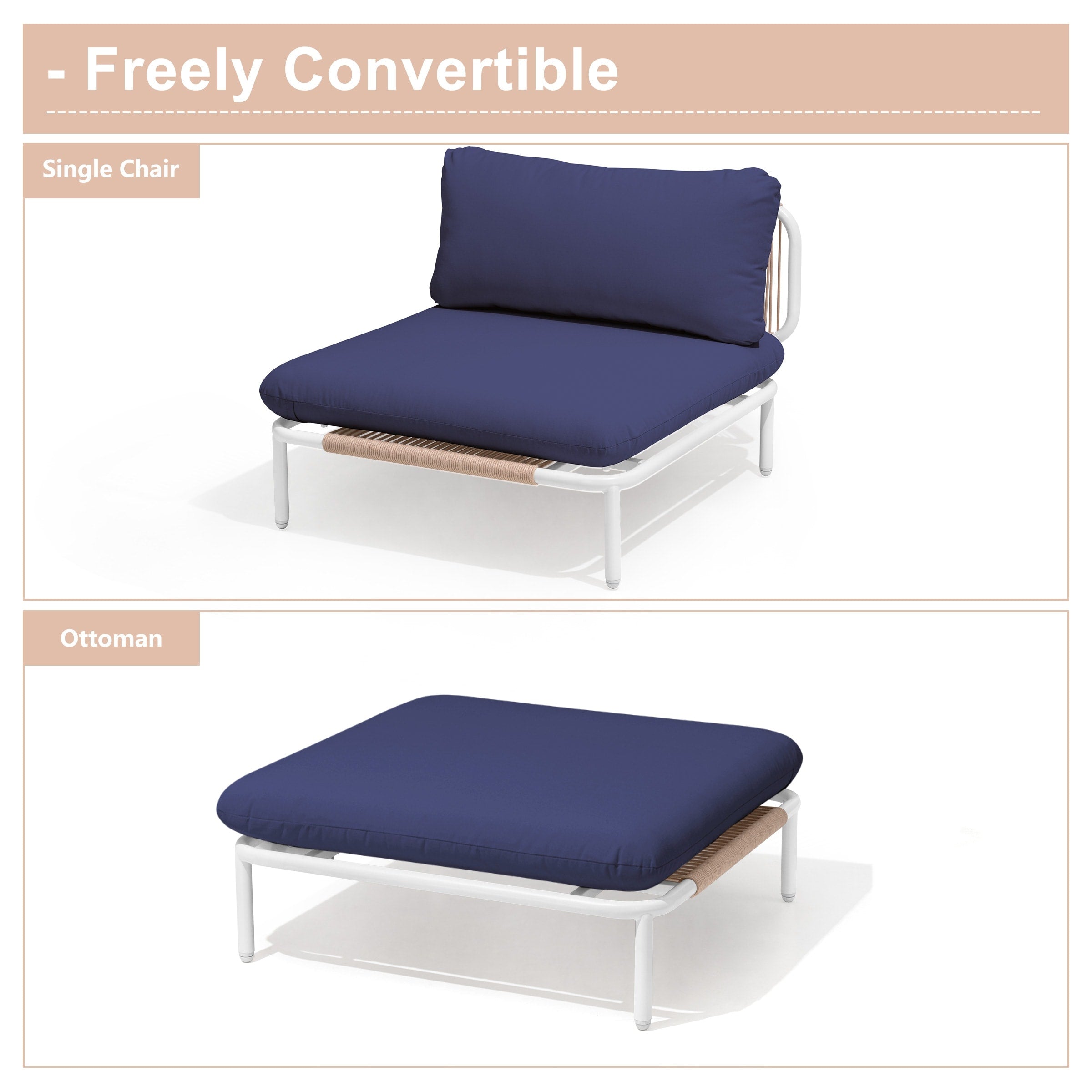 Outdoor Cushioned Sectional Sofa Chat Set Patio Furniture Conversation Set, Free Combination
