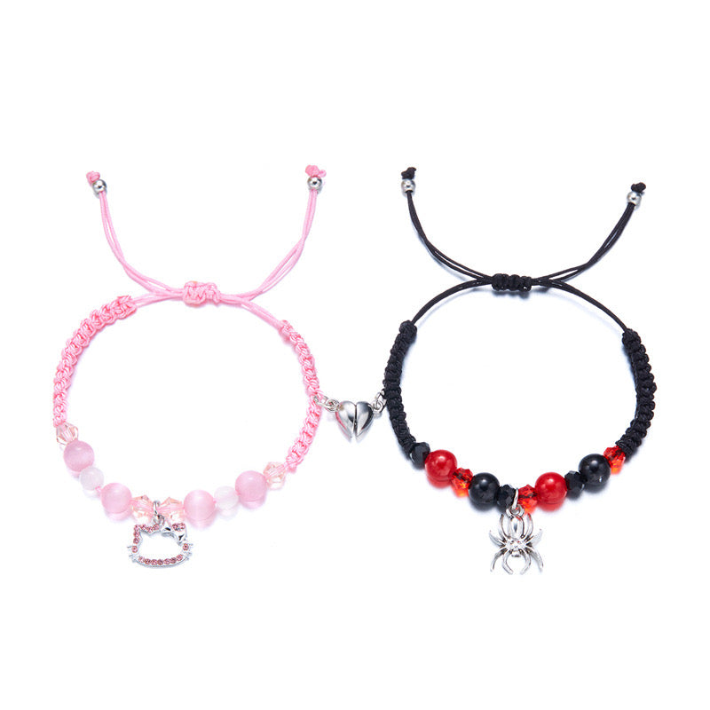 Hellokitty and Spiderman 2 Pcs Magnetic Couples Adjustable Bracelets