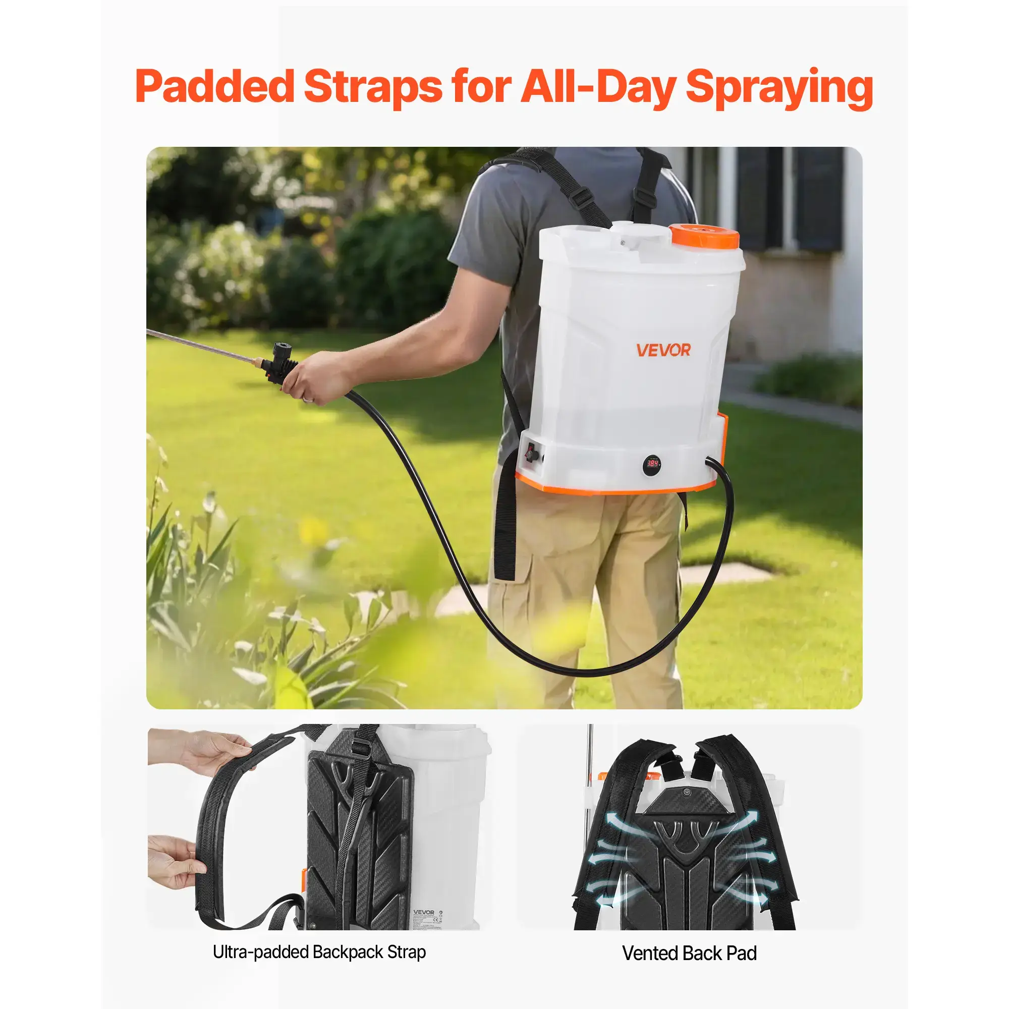 Battery Powered Backpack Sprayer, 3.2 Gal Electric Weed Sprayer with 2 Wands & 5 Nozzles, Adjustable 0-90 PSI, 2 Hour Runtime for Yard Garden Lawn