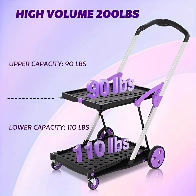 2‑Basket Collapsible Utility Trolley Cart
