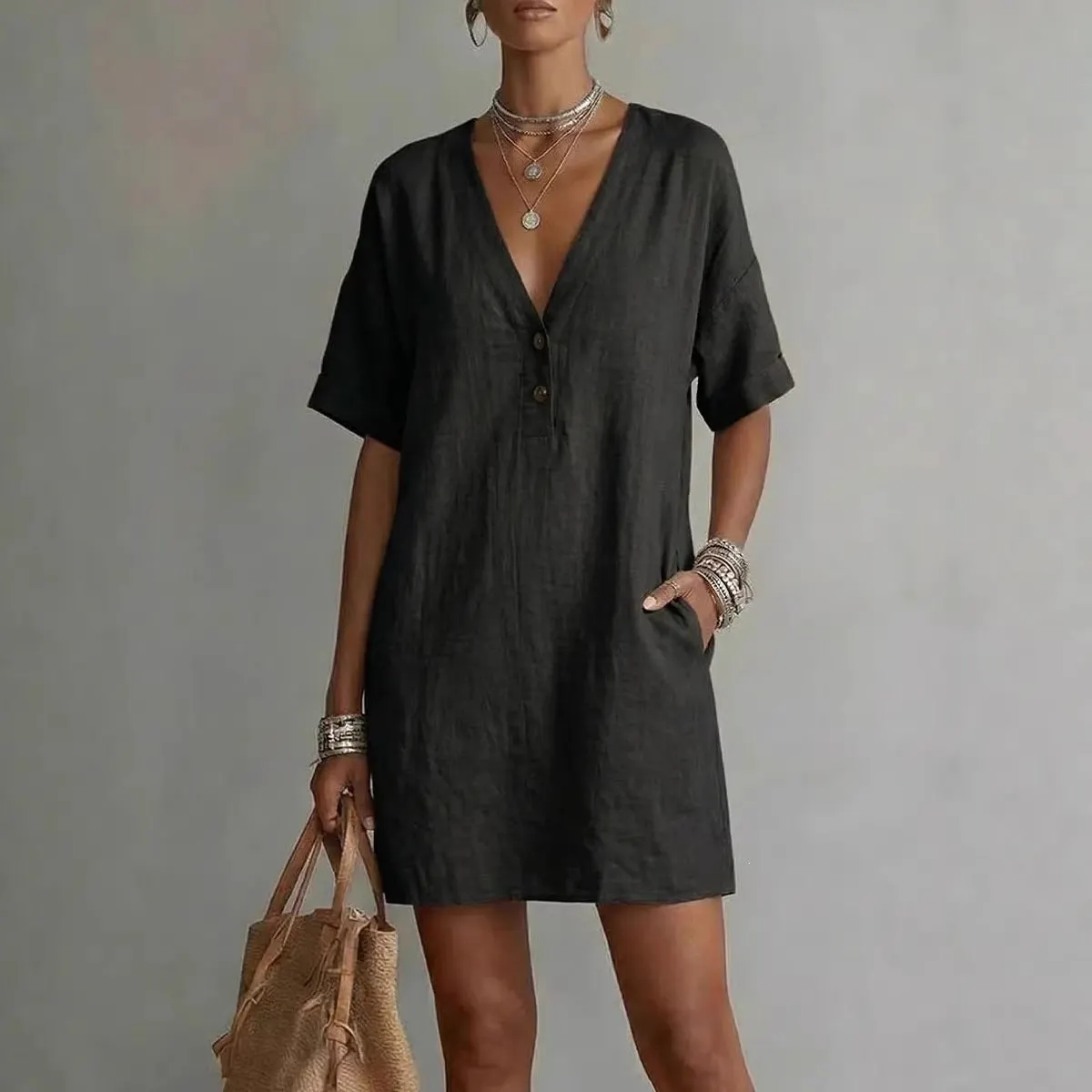 Summer V-Neck Loose Casual Independent New Fashion Dress