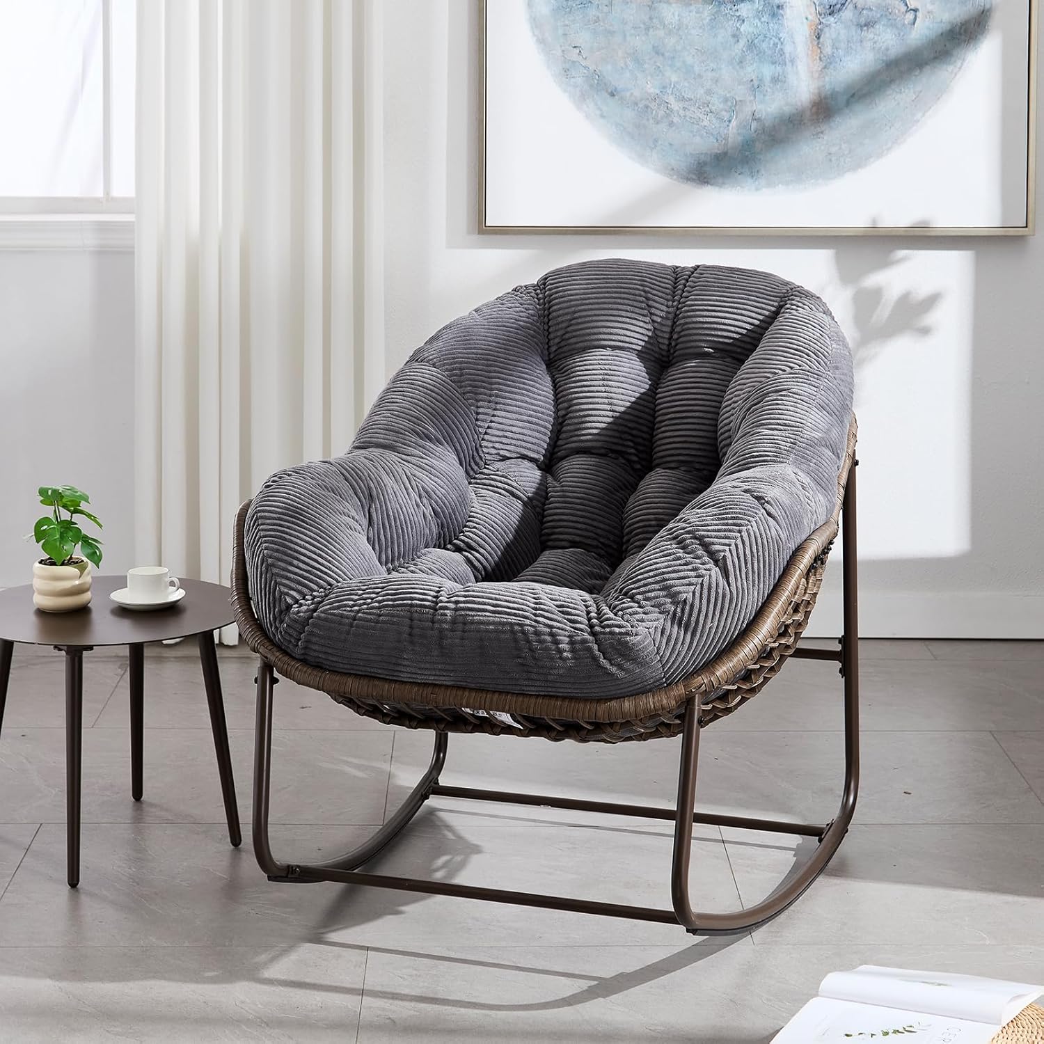 Oversized Outdoor Egg Rocking Chair with Thick Cushion – Comfortable Patio & Indoor Lounge Seating Clearance Sale