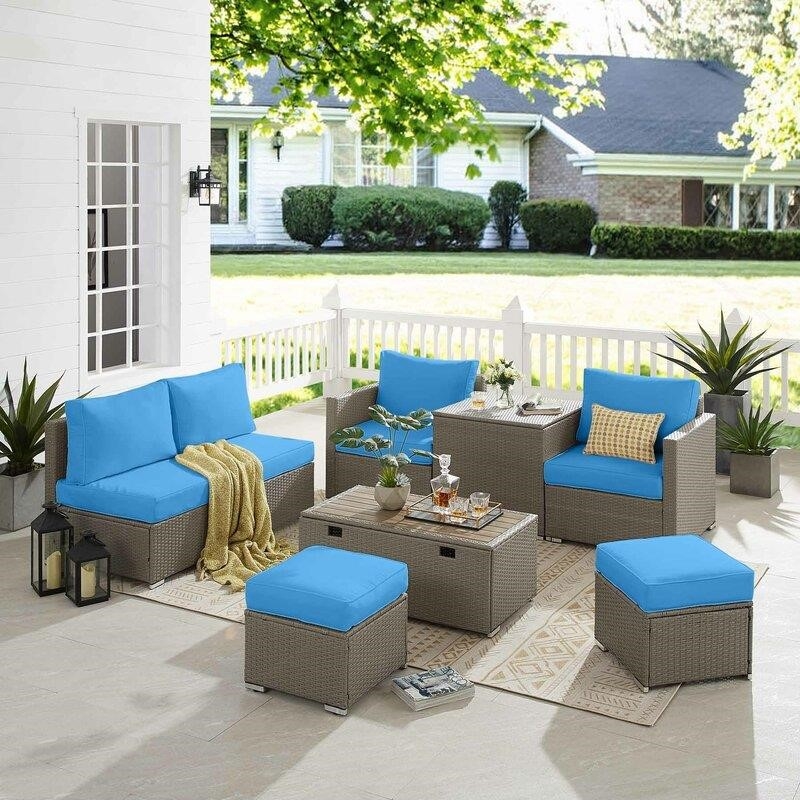 Aaleena Wicker/Rattan 6 - Person Seating Group with Cushions