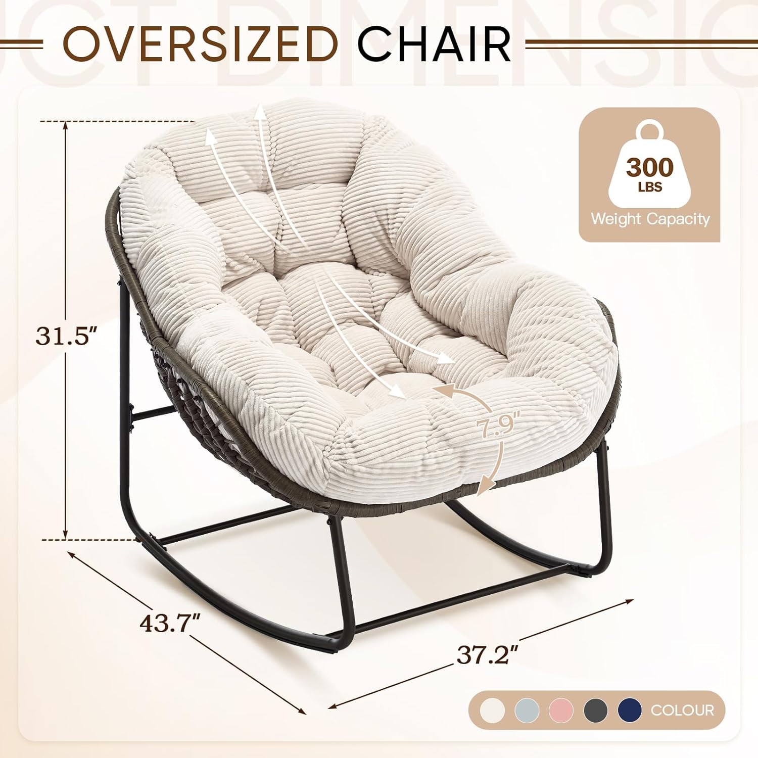 Oversized Outdoor Egg Rocking Chair with Thick Cushion – Comfortable Patio & Indoor Lounge Seating Clearance Sale