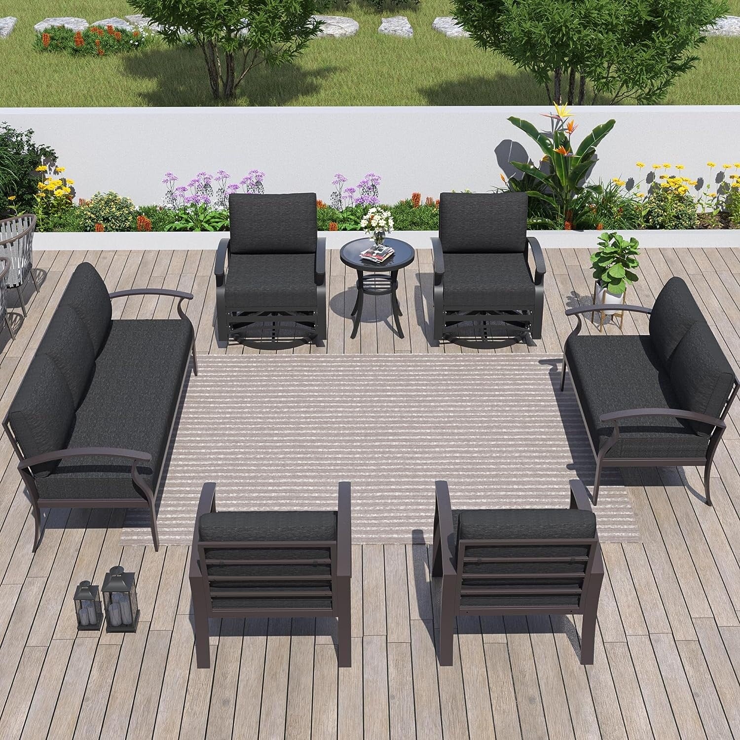 Kullavik Aluminum Outdoor Patio Furniture with Curved Armrests & Firepit Table