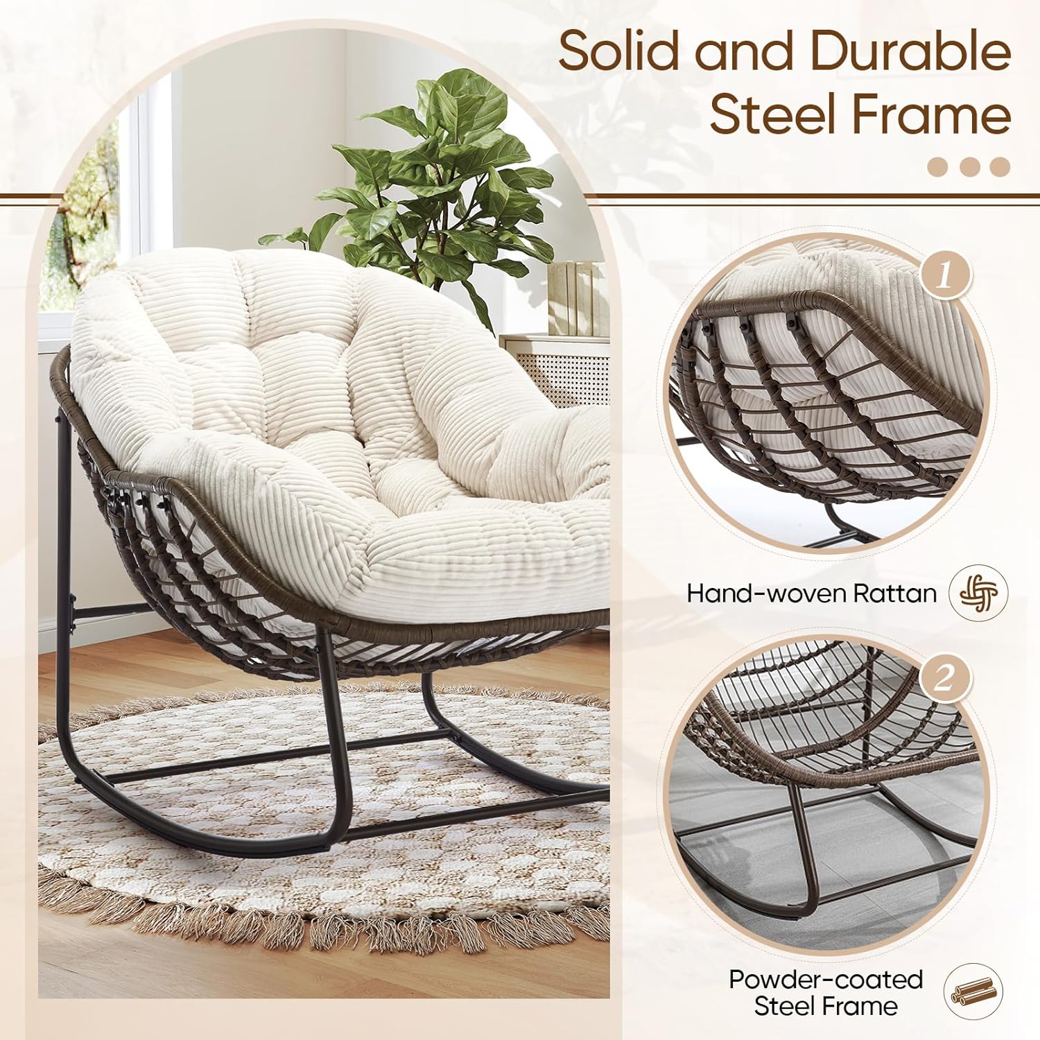 Oversized Outdoor Egg Rocking Chair with Thick Cushion – Comfortable Patio & Indoor Lounge Seating Clearance Sale