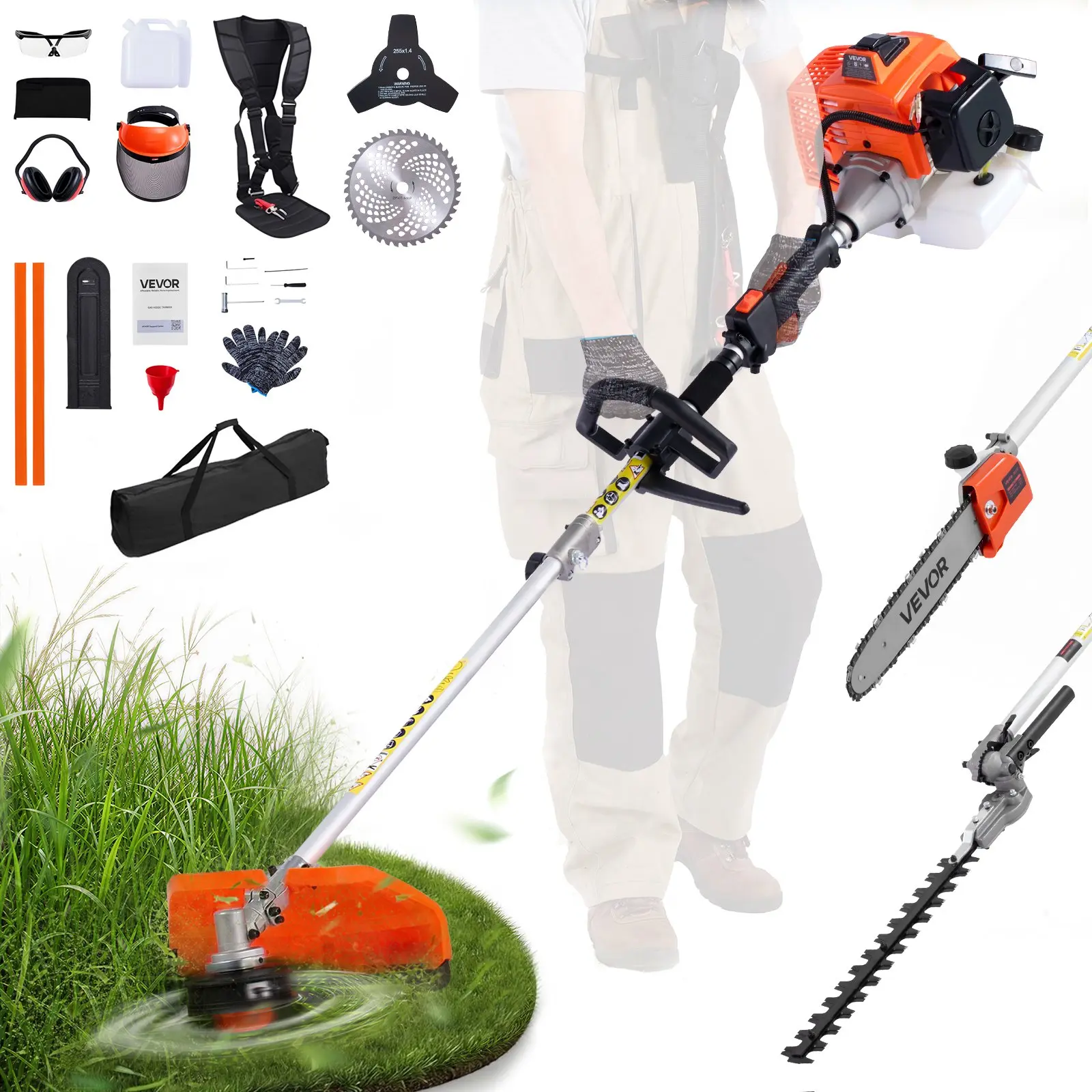 6-in-1 Multi-Functional Trimming Tools with Gas Hedge Trimmer, Weed Eater, String Trimmer, Brush Cutter, Edger & Pole Saw Chainsaw Pruner Whacker Shoulder Super Brand Day