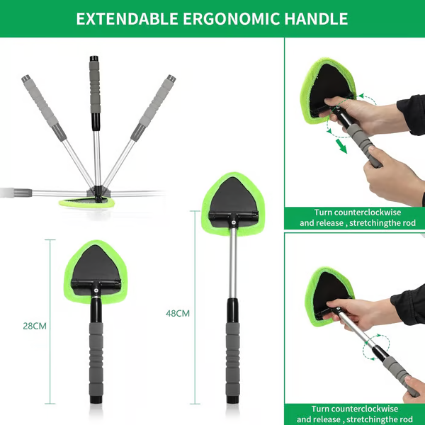 🔥Microfiber Car Windshield Cleaning Tool with Extendable Handle