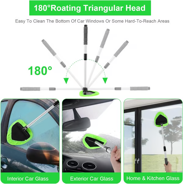 🔥Microfiber Car Windshield Cleaning Tool with Extendable Handle