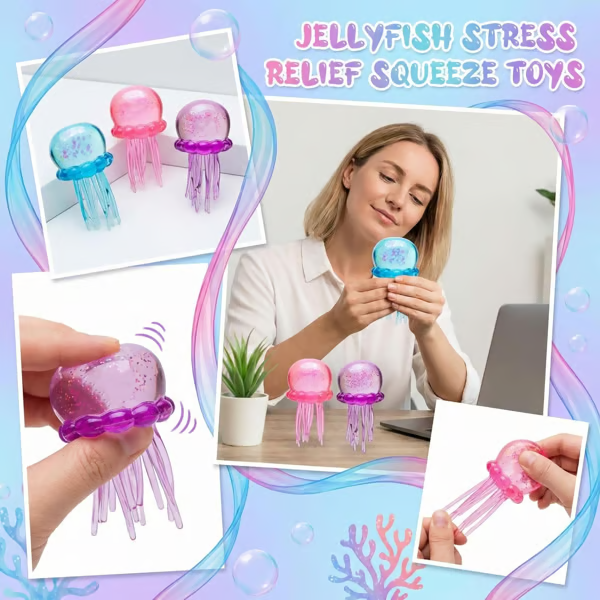 🐣EASTER SALE 59% OFF! ✨ Cute Glitter Jellyfish Squishy, Easter Basket Stuffer for Kids