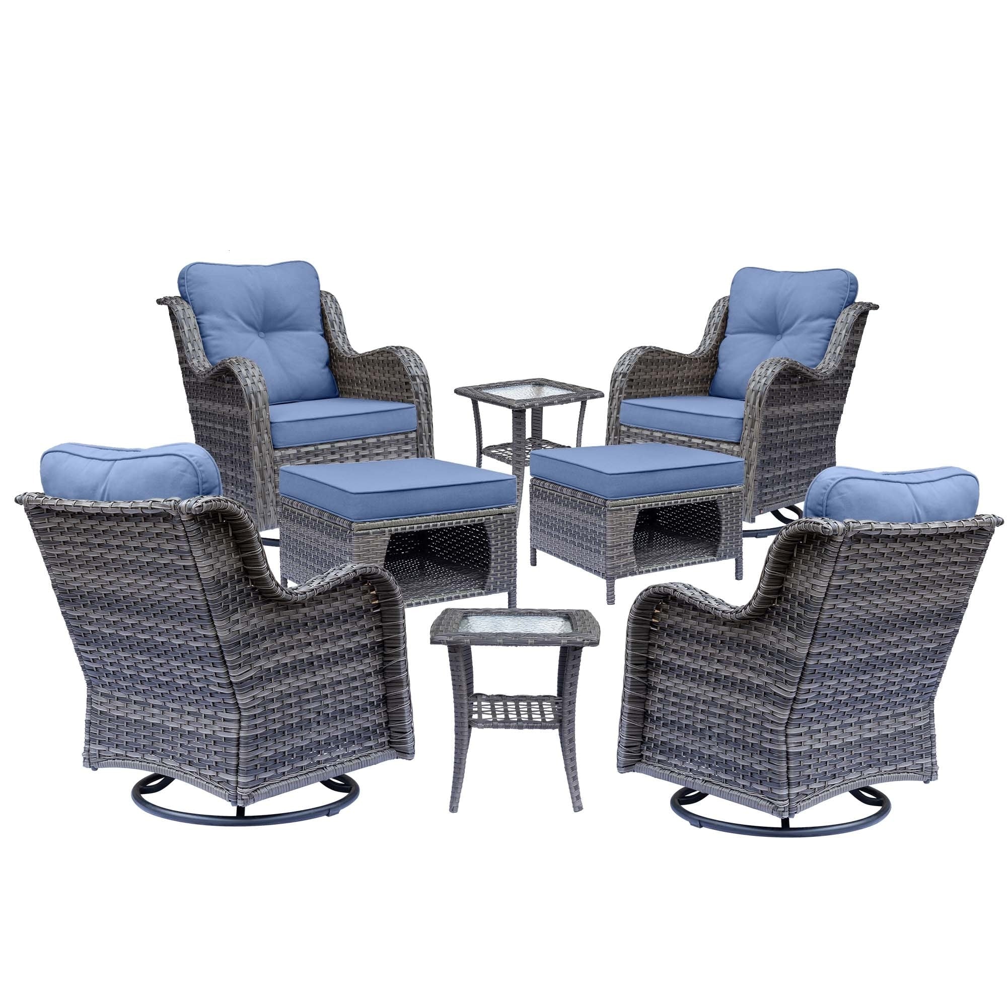 Outdoor Patio Furniture Set-Wicker Patio Conversation Swivel Chair Set