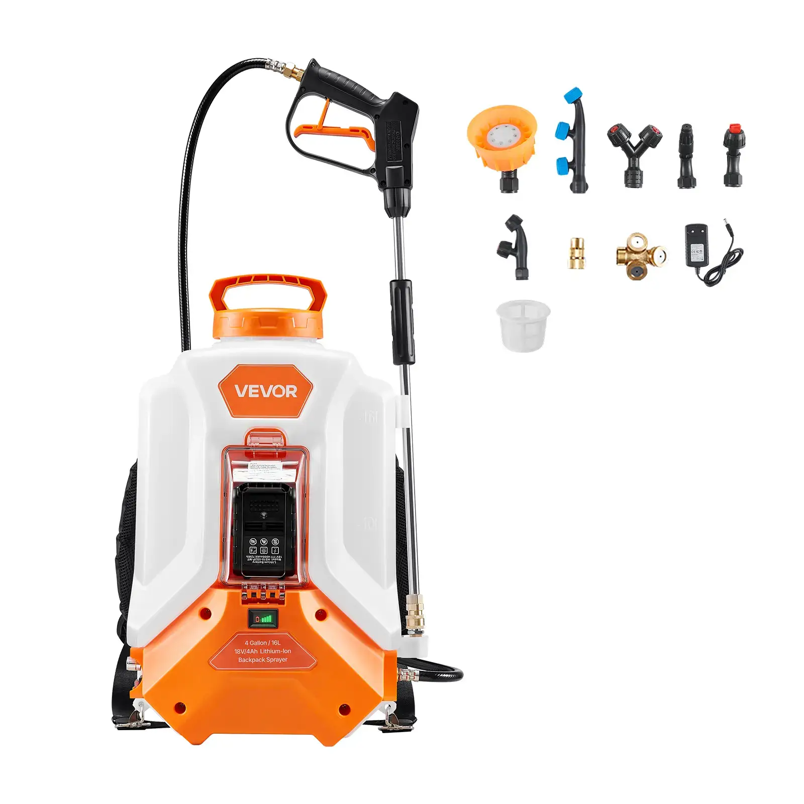 Battery Powered Backpack Sprayer,  4 Gallons Electric Backpack Sprayer, 2 Wands & 8 Nozzles, Adjustable 0-90 PSI, 4H Runtime, Portable Yard Garden Lawn Sprayers for Weeding Spraying Cleaning