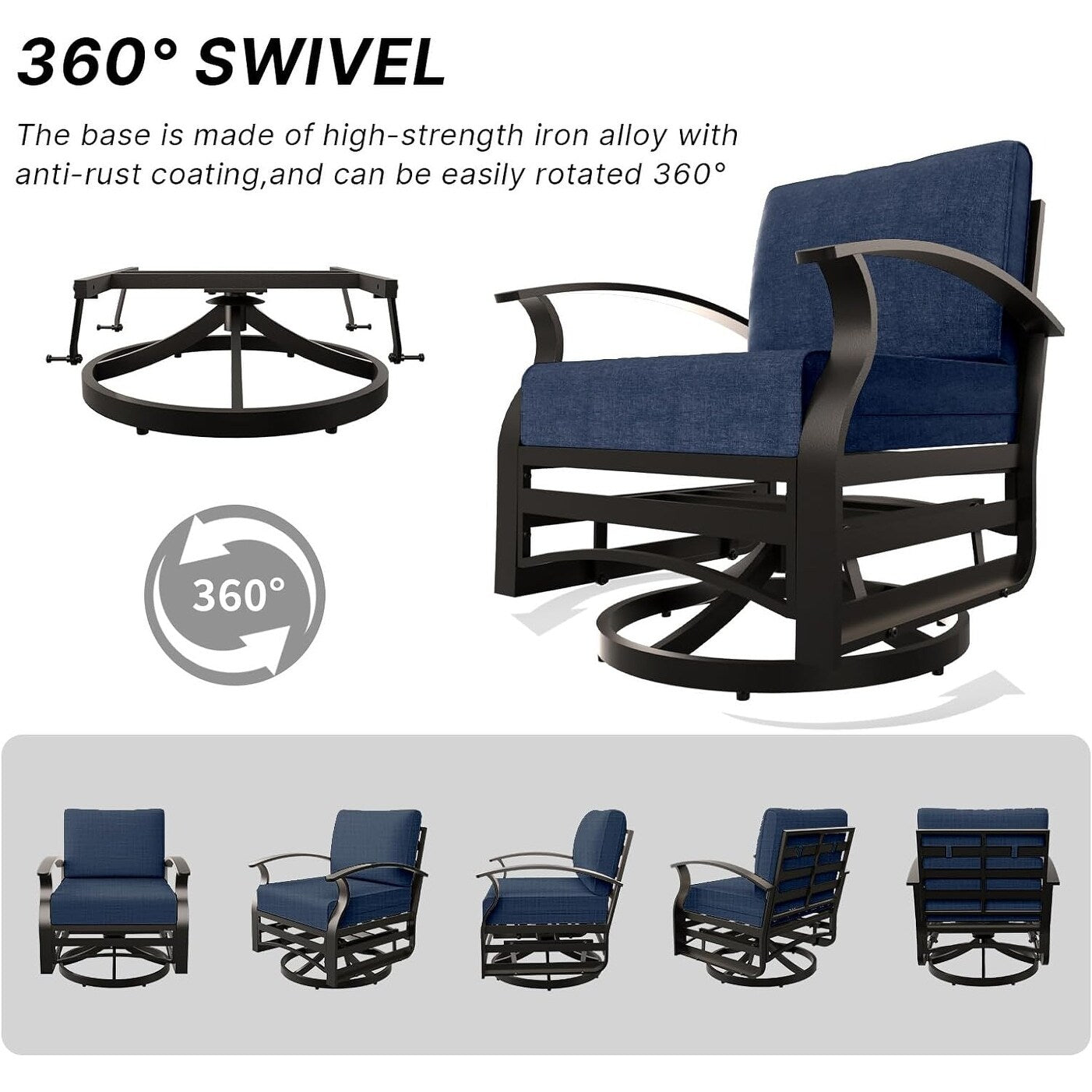 Kullavik Aluminum Outdoor Patio Furniture with Curved Armrests & Firepit Table