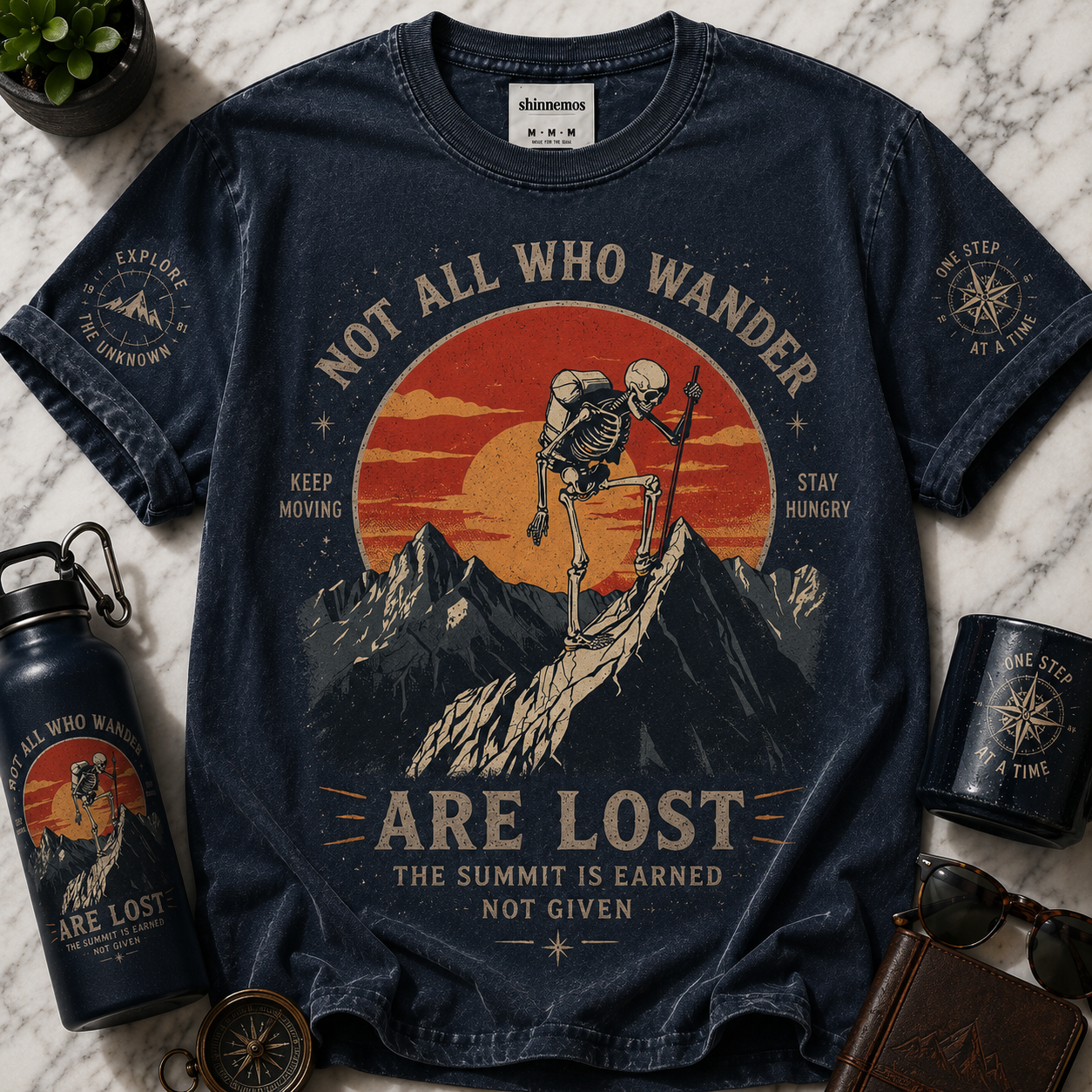 Not All Who Wander Skeleton Adventure Funny T-shirt