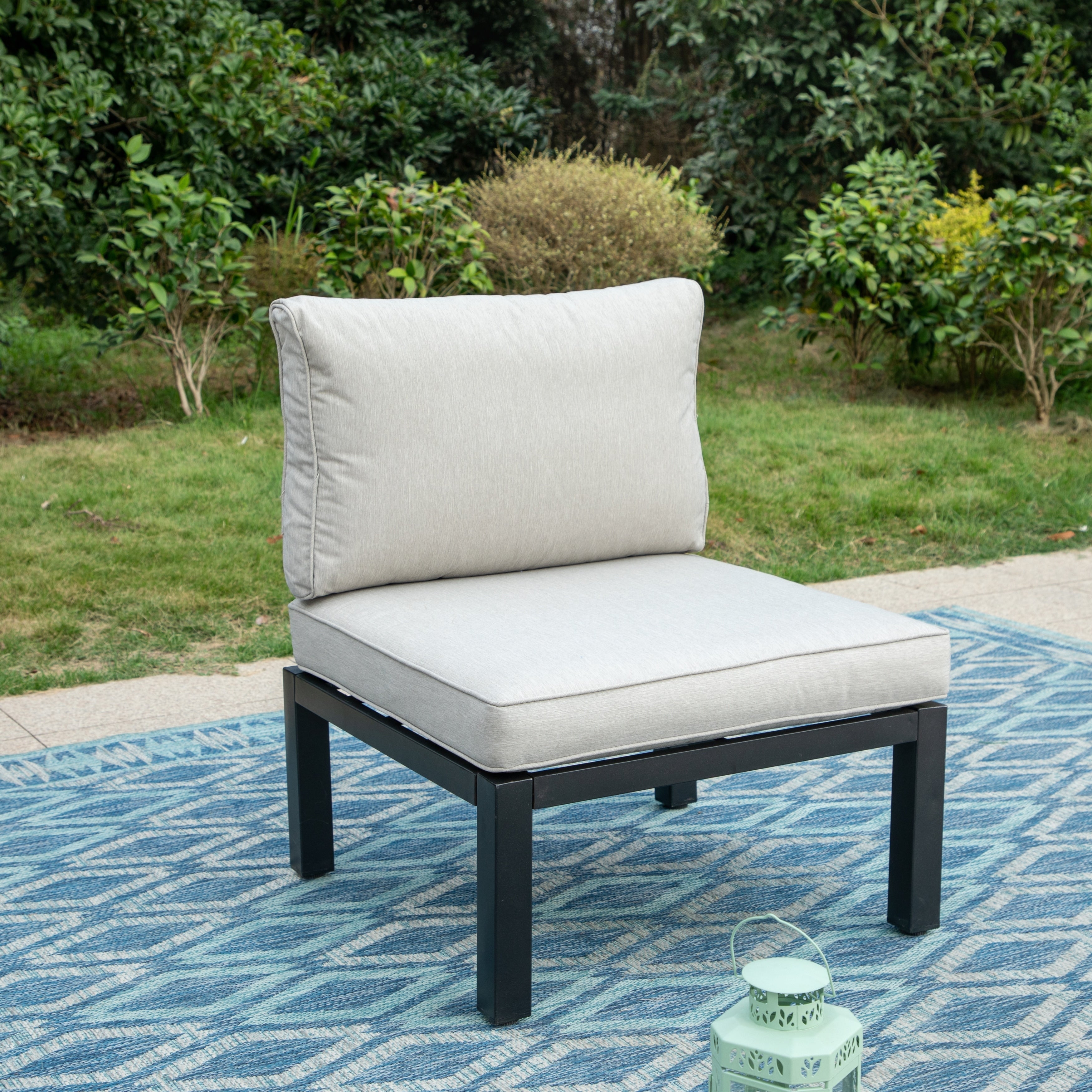 10-Seat Patio Sectional sofa set, E-coating Steel frame Conversation Sets with Built-in Side Table , Grey Cushion