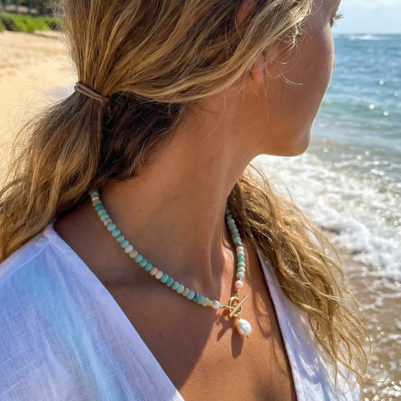 ✨ Turquoise Bead & Freshwater Pearl Necklace
