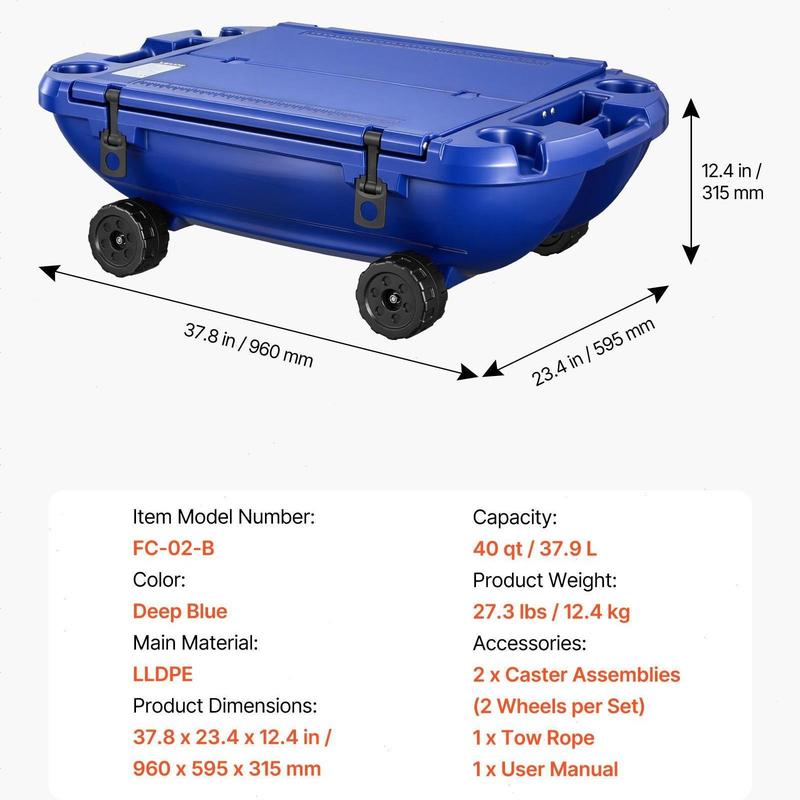 40 QT Floating Cooler Orange w/ Dry Storage & Rope