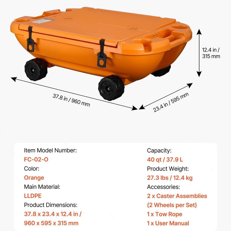 40 QT Floating Cooler Orange w/ Dry Storage & Rope