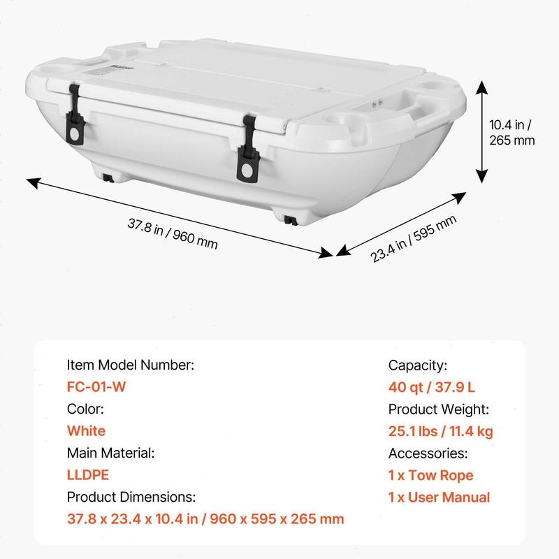 40 QT Floating Cooler Orange w/ Dry Storage & Rope