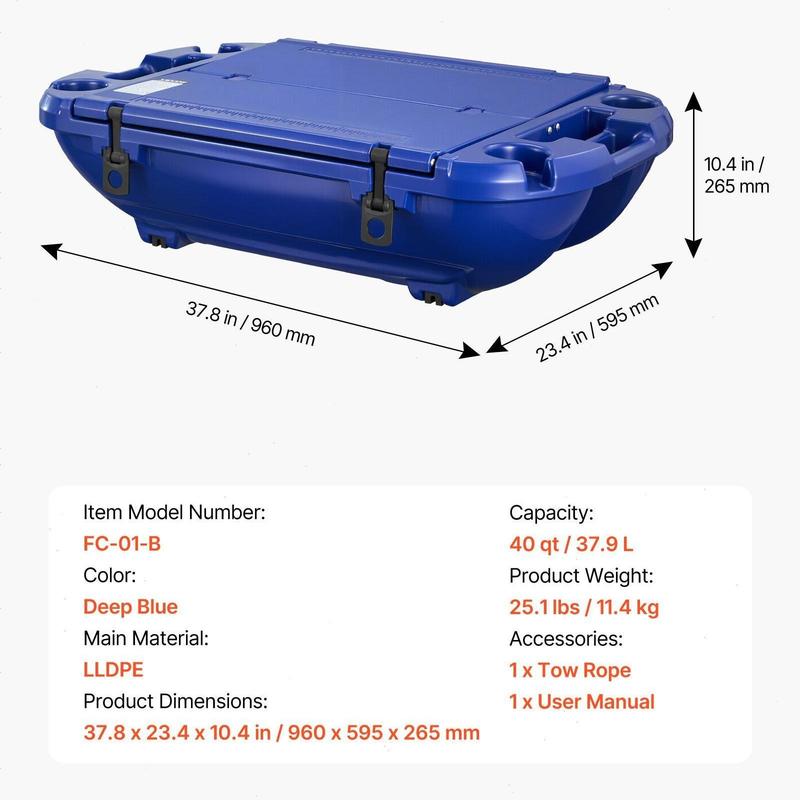 40 QT Floating Cooler Orange w/ Dry Storage & Rope