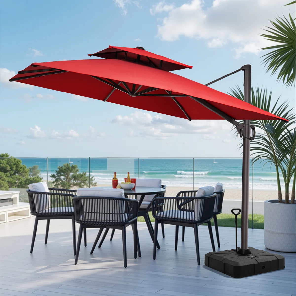 118'' Square Cantilever Umbrella with Counter Weighted Wheel Base