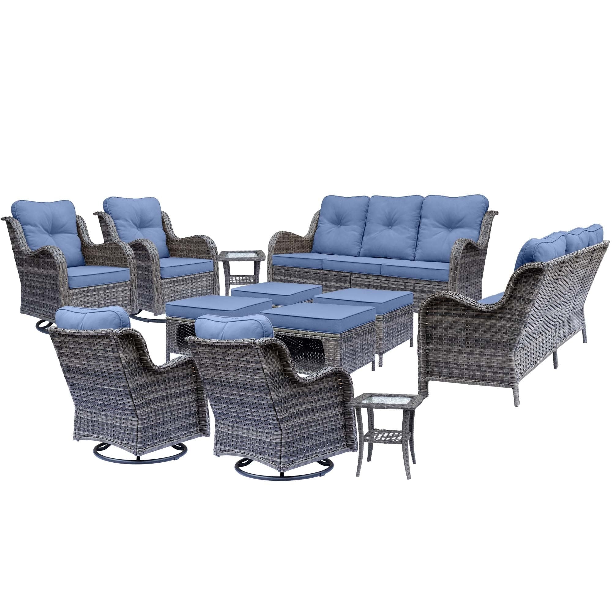Outdoor Patio Furniture Set-Wicker Patio Conversation Swivel Chair Set