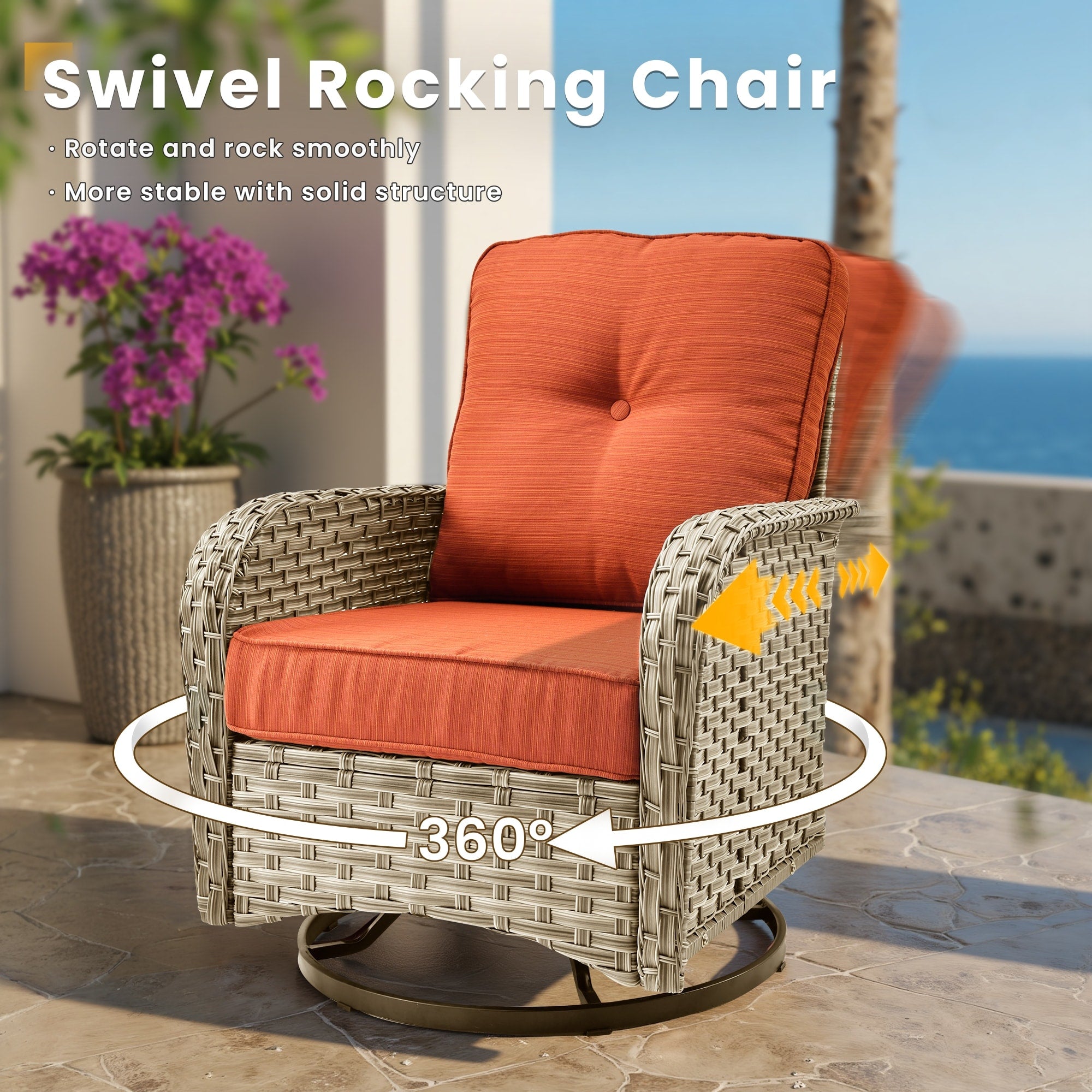 XIZZI 9-piece Outdoor Wicker Patio Furniture Set with Swivel Chairs