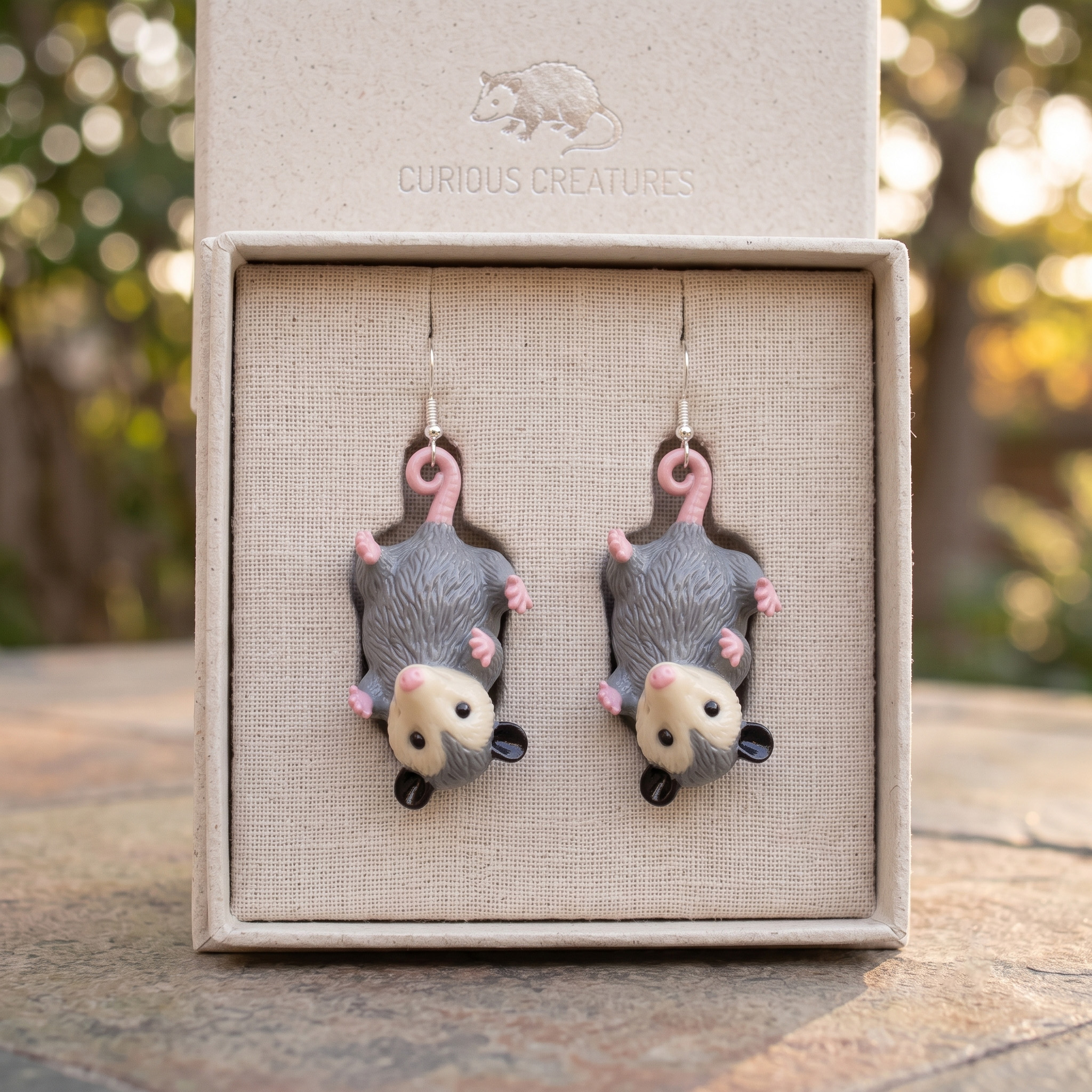 Quirky 3D Upside-Down Possum Drop Earrings