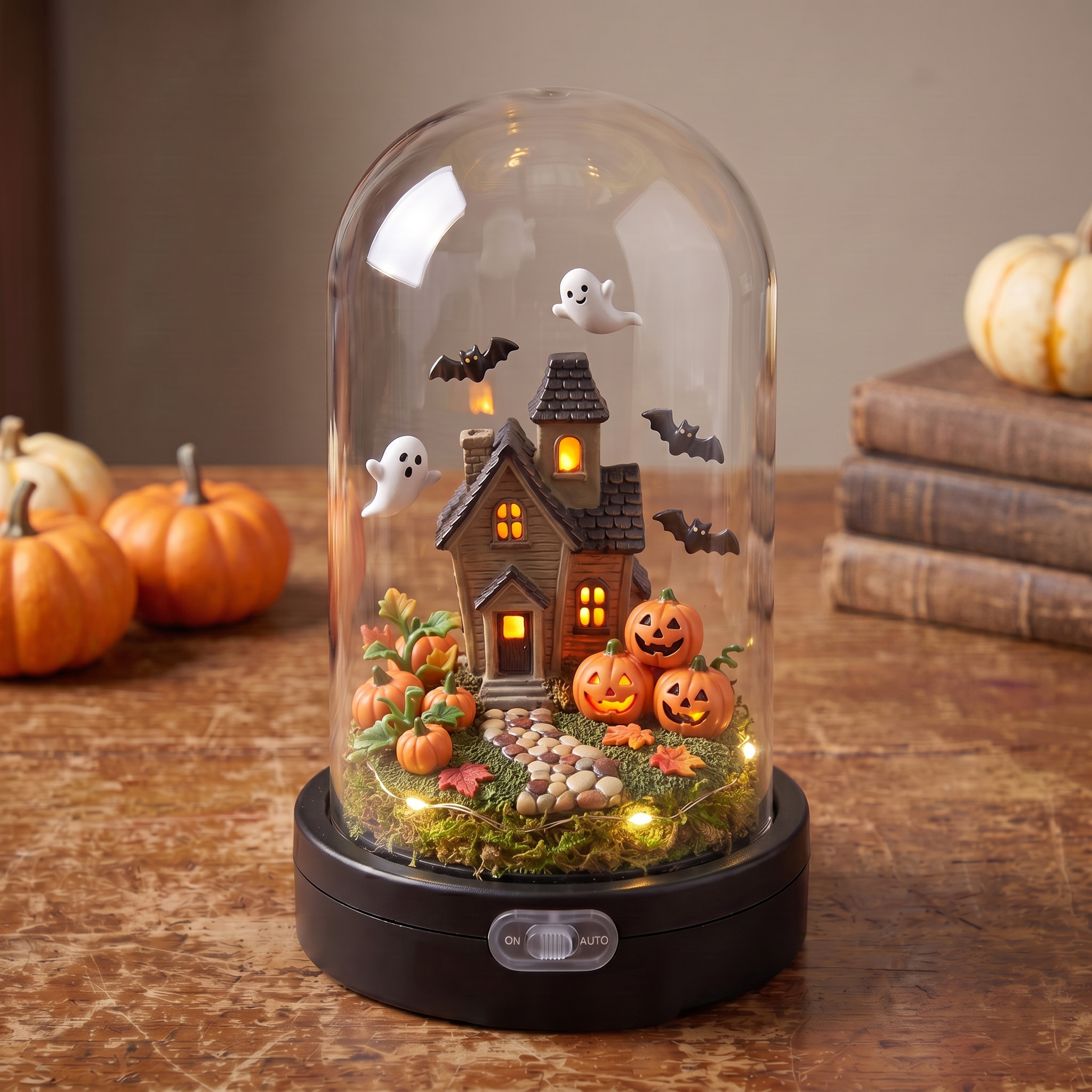 Spooky Haunted House LED Glass Dome Night Light