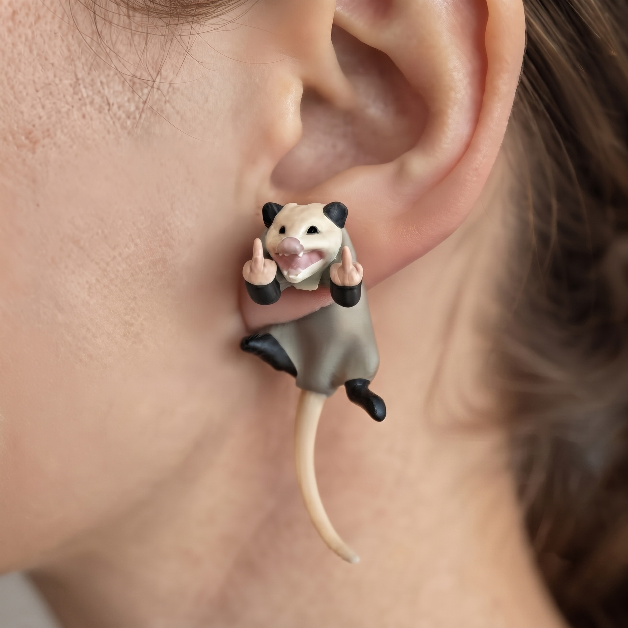 Rude Opossum Middle Finger Earrings