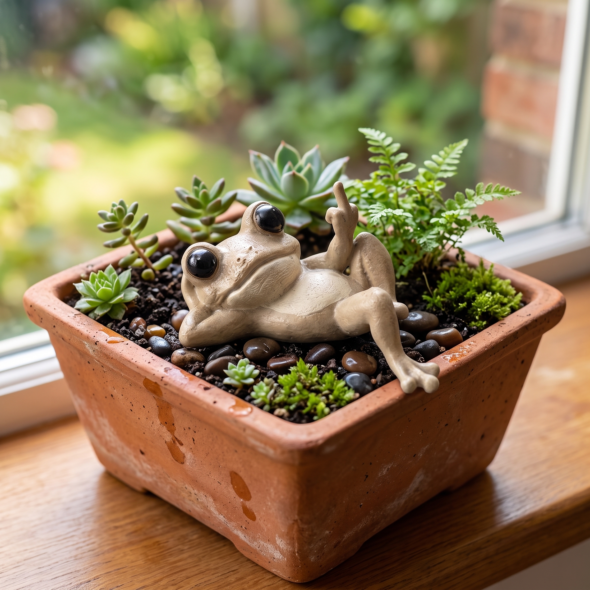 Middle Finger Lounging Frog Figurine