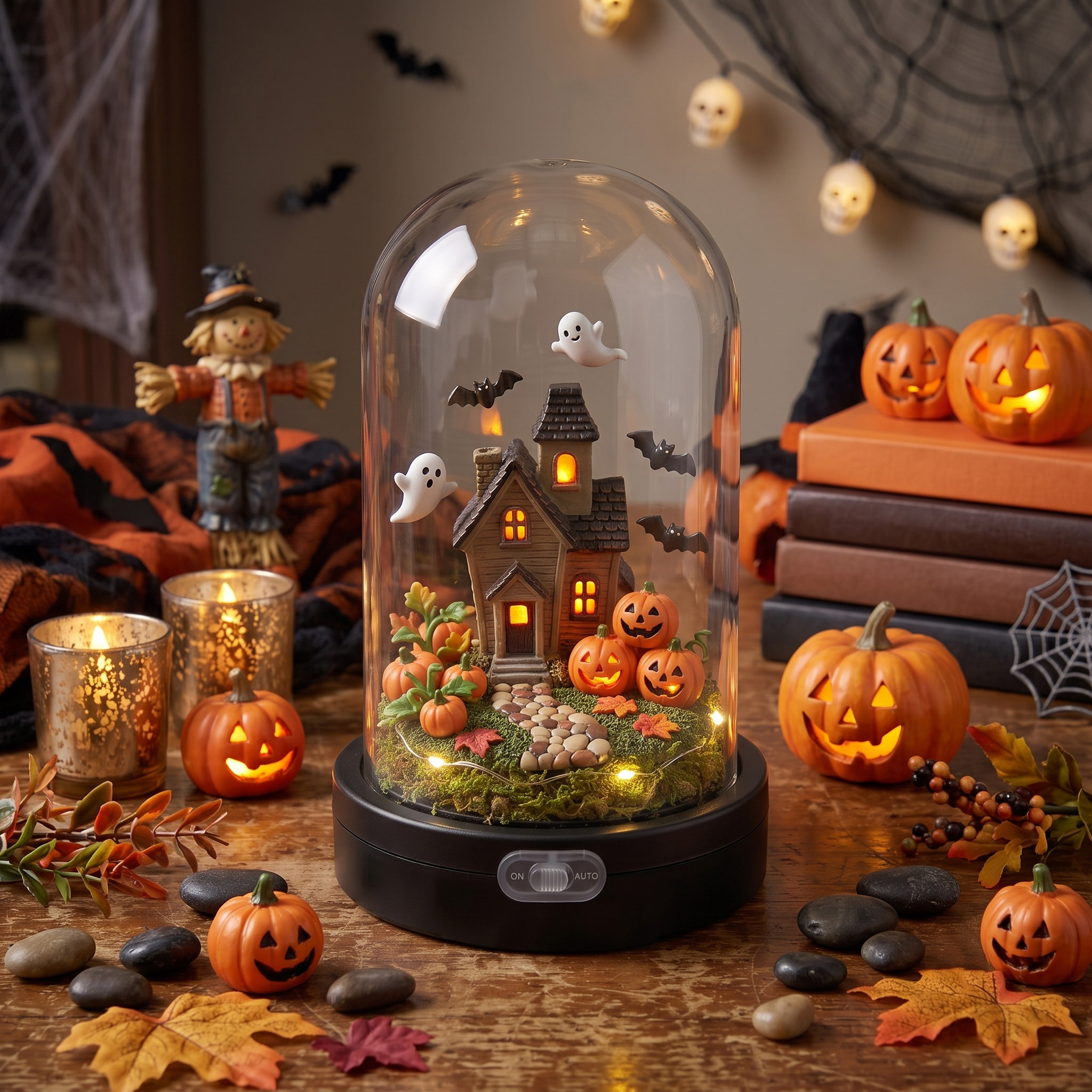 Spooky Haunted House LED Glass Dome Night Light