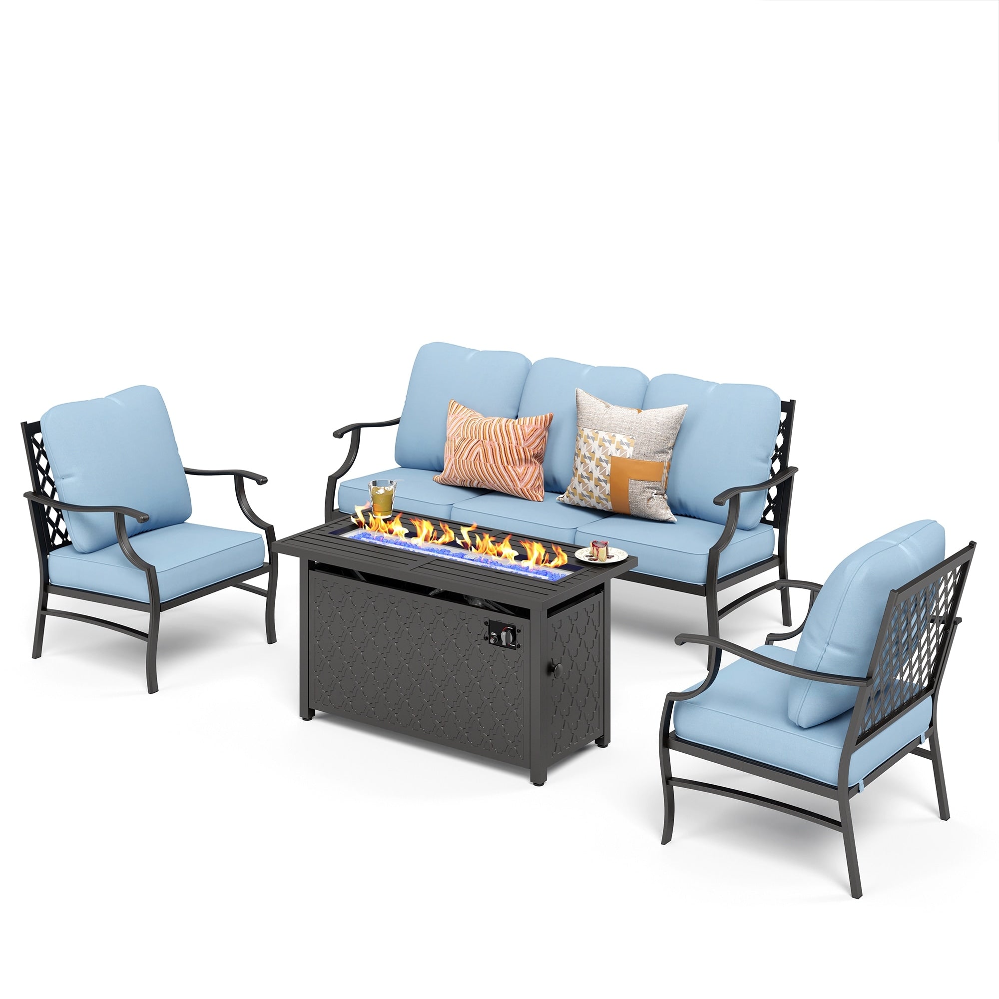 MAISON ARTS Outdoor Sofa Set 4/6-Piece Patio Conversation Set with 45'' Gas Fire Pit Table