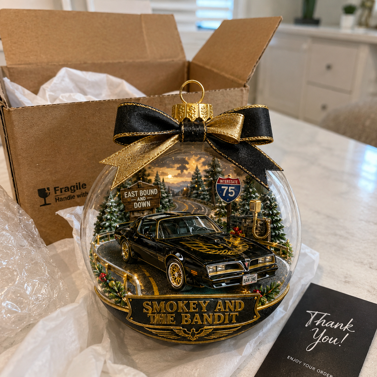 Smokey and the Bandit Black & Gold Trans Am Christmas Ornament