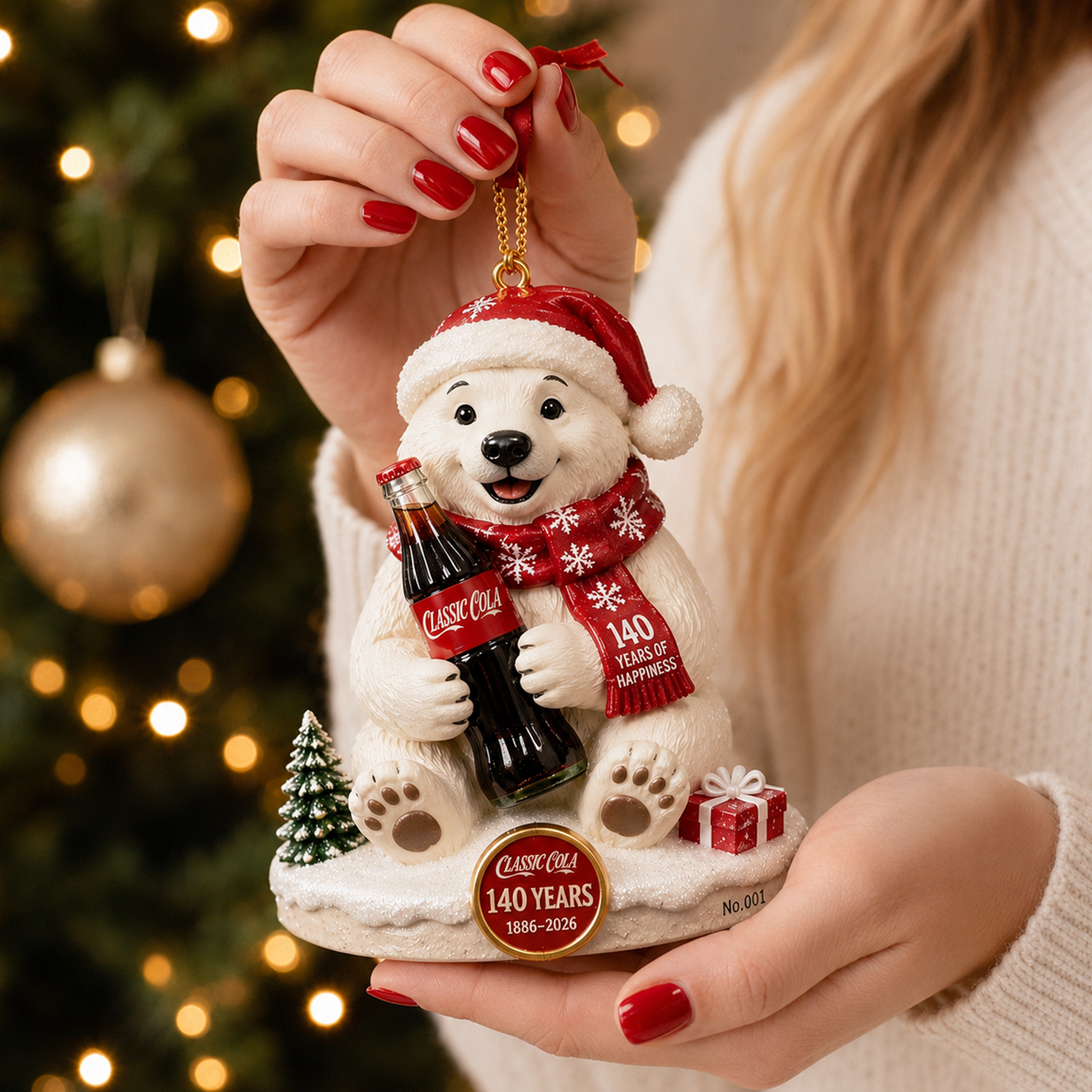 Coca-Cola 140th Anniversary 1886-2026 Christmas Polar Bear Ornament