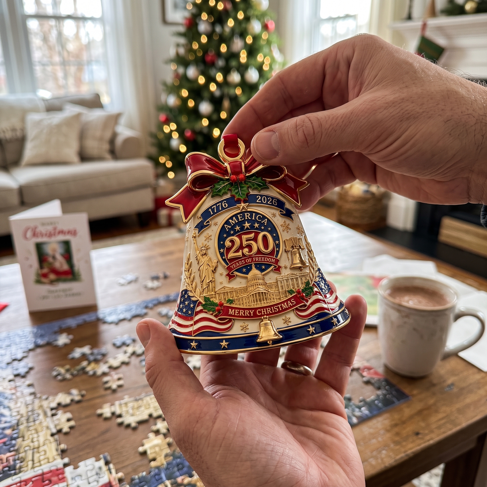 America 250 Heritage Christmas Bell Ornament