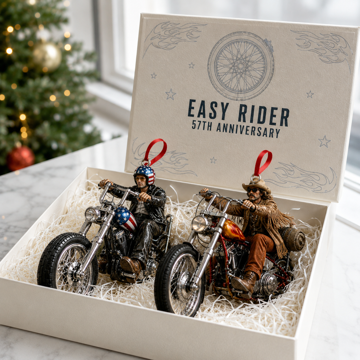 Easy Rider 57th Anniversary Motorcycle Rider Christmas Ornament Set