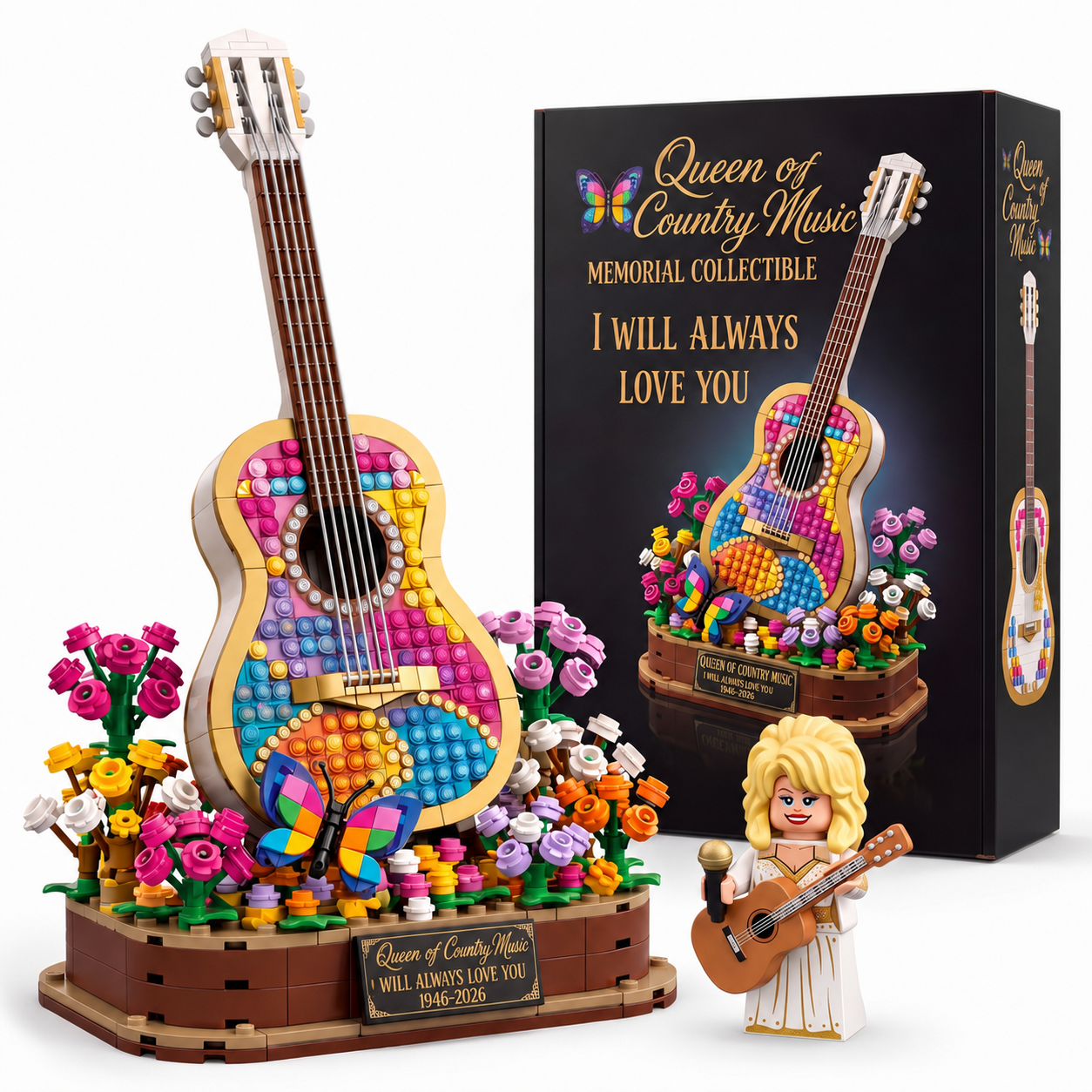 Dolly Parton Tribute Rhinestone Guitar Building Block Set
