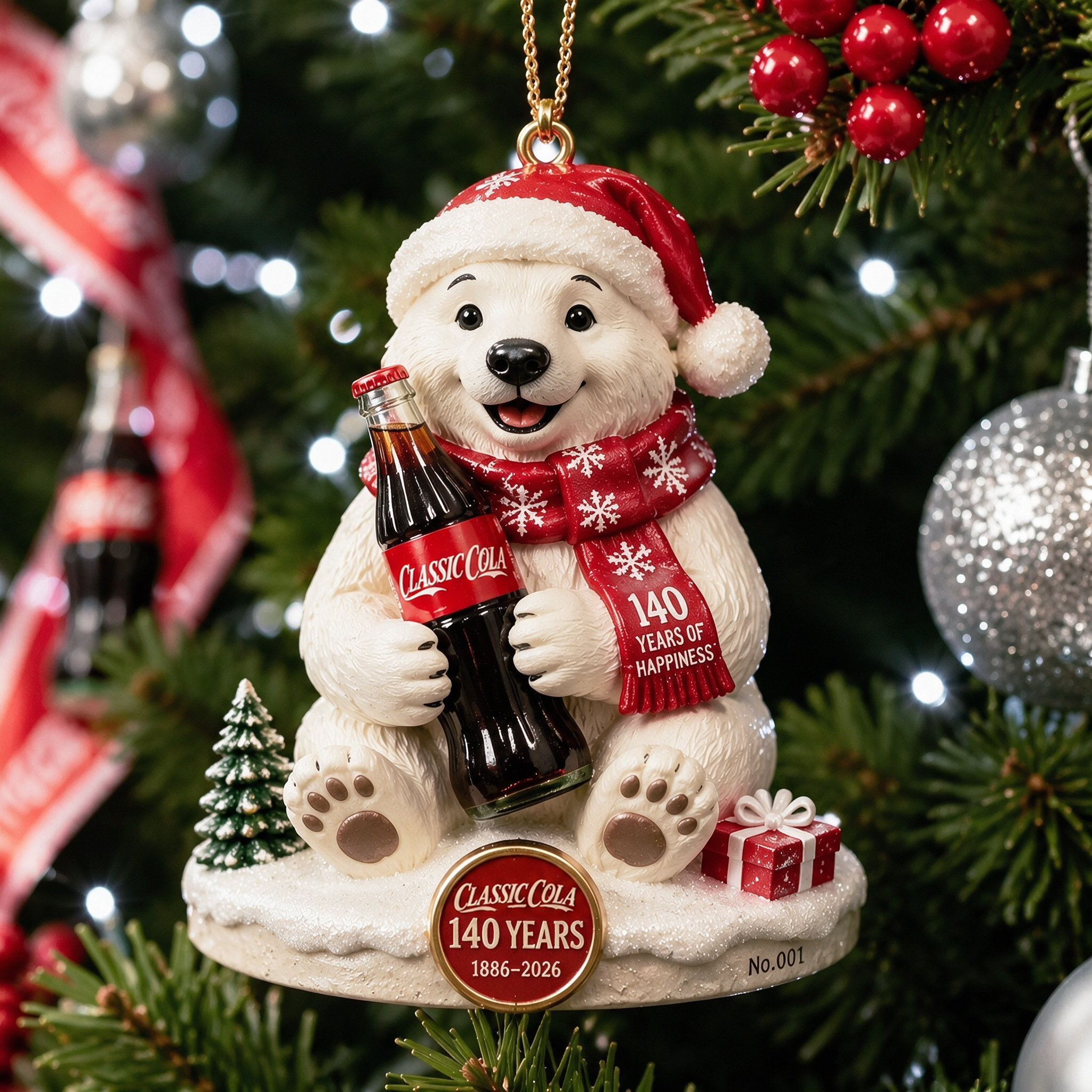 Coca-Cola 140th Anniversary 1886-2026 Christmas Polar Bear Ornament