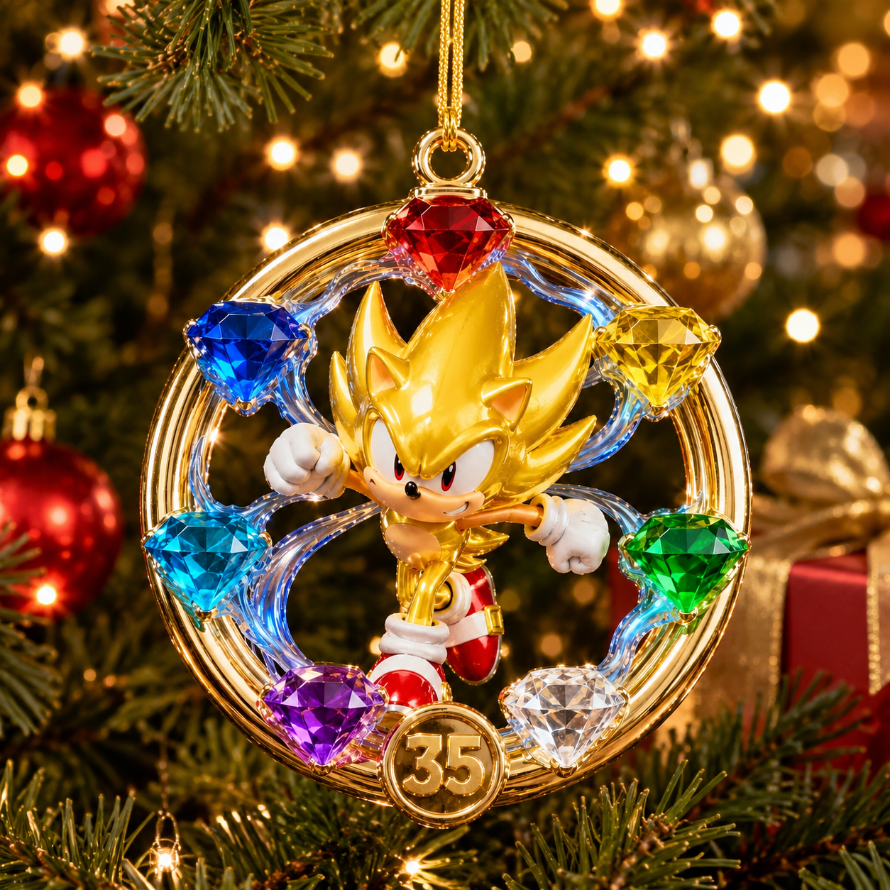Super Sonic 35th Anniversary Chaos Emerald Ornament