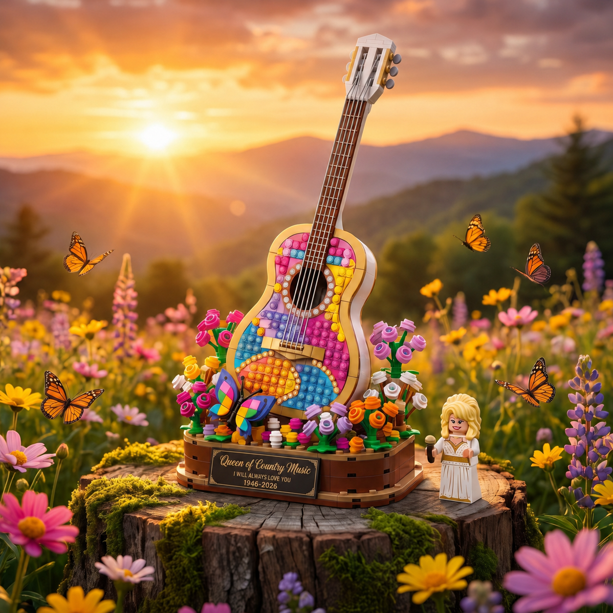Dolly Parton Tribute Rhinestone Guitar Building Block Set