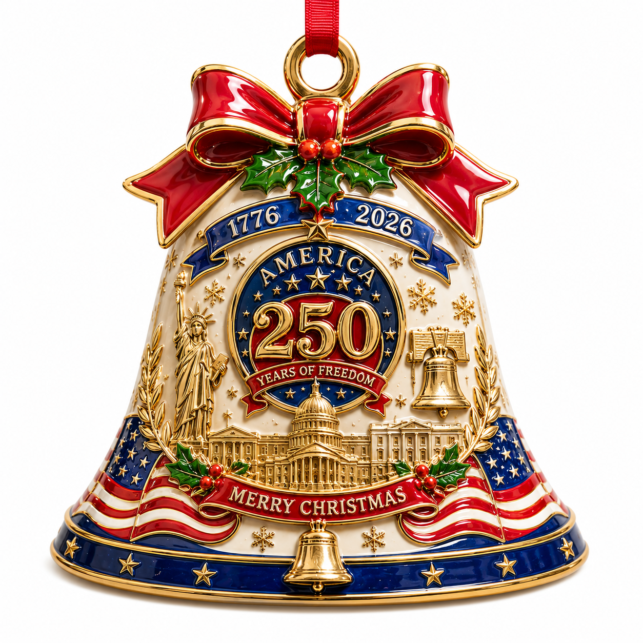 America 250 Heritage Christmas Bell Ornament