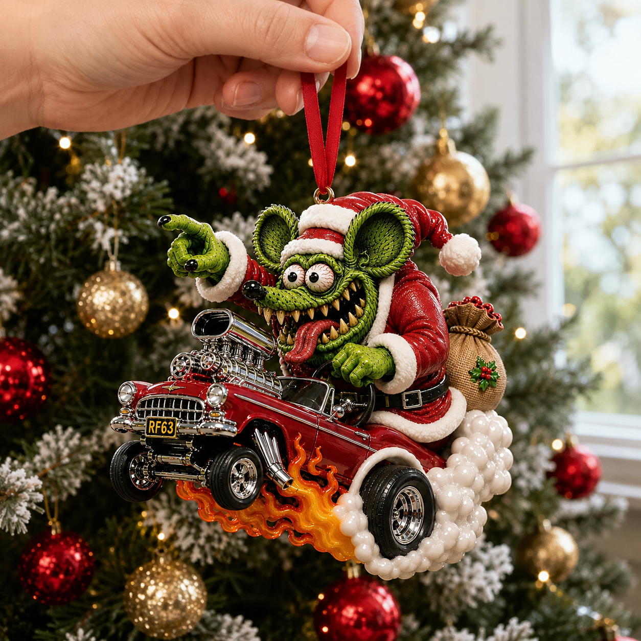 Rat Fink 63rd Anniversary Hot Rod Christmas Ornament