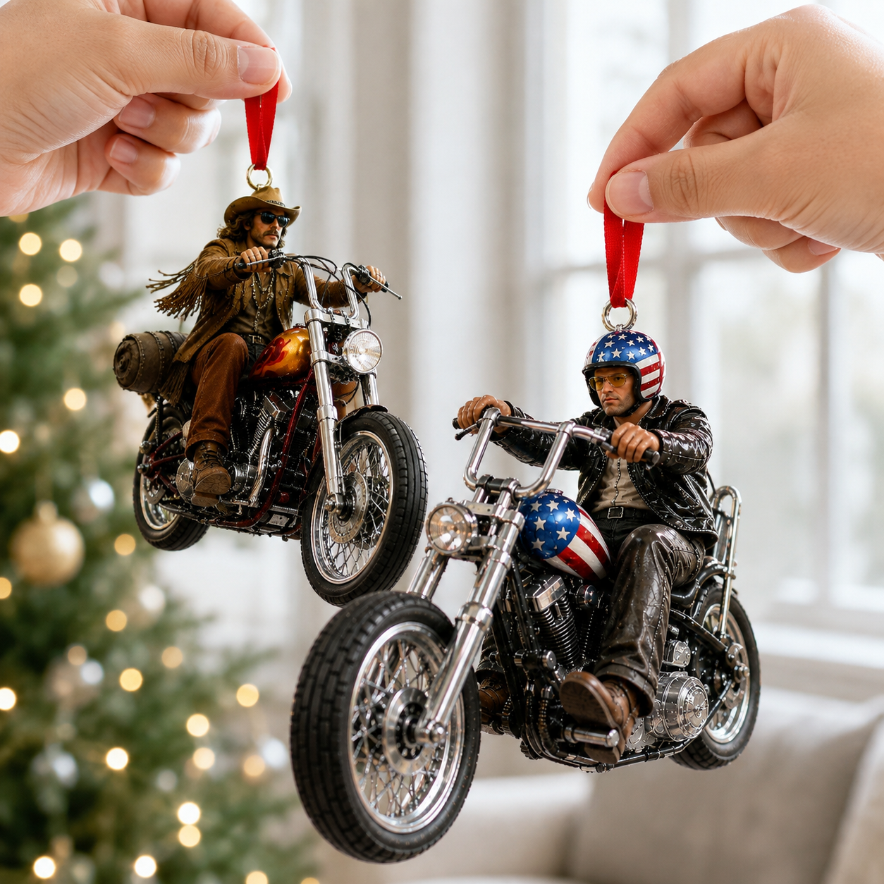 Easy Rider 57th Anniversary Motorcycle Rider Christmas Ornament Set